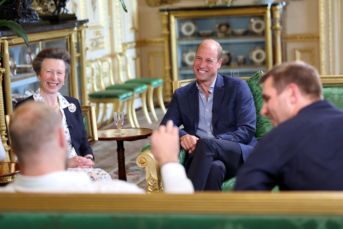 The Princess Royal and the Prince of Wales participate in the recording of a special episode of The Good, The Bad and The Rugby podcast in the Green Drawing Room at Windsor Castle on September 6, 2023 (Chris Jackson/Getty Images for Kensington Palace)
