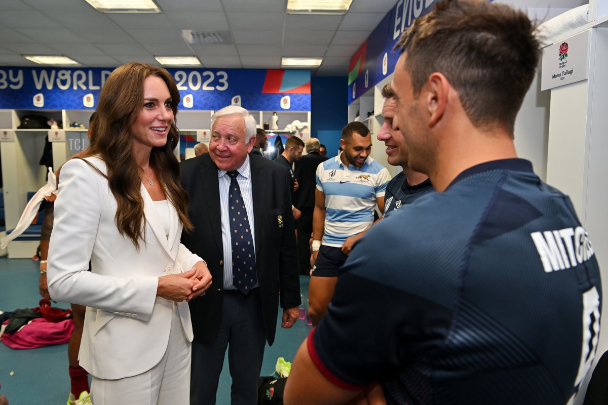 The Princess of Wales speaks with Alex Mitchell after the Rugby World Cup match between England and Argentina at Stade Velodrome in Marseille, France on September 9, 2023 (Dan Mullan/Getty Images)
