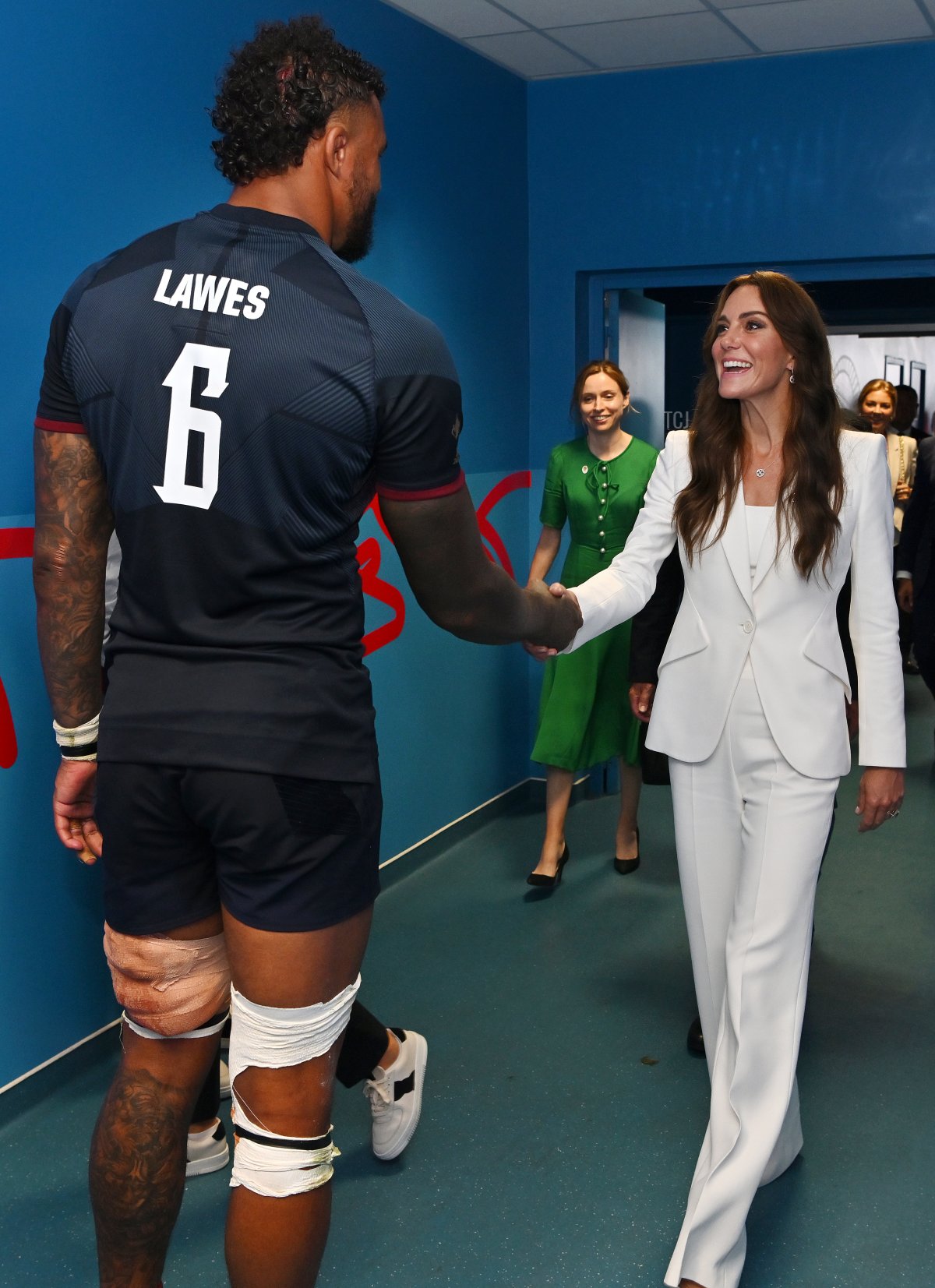 The Princess of Wales meets Courtney Lawes after the Rugby World Cup match between England and Argentina at Stade Velodrome in Marseille, France on September 9, 2023 (Dan Mullan/Getty Images)