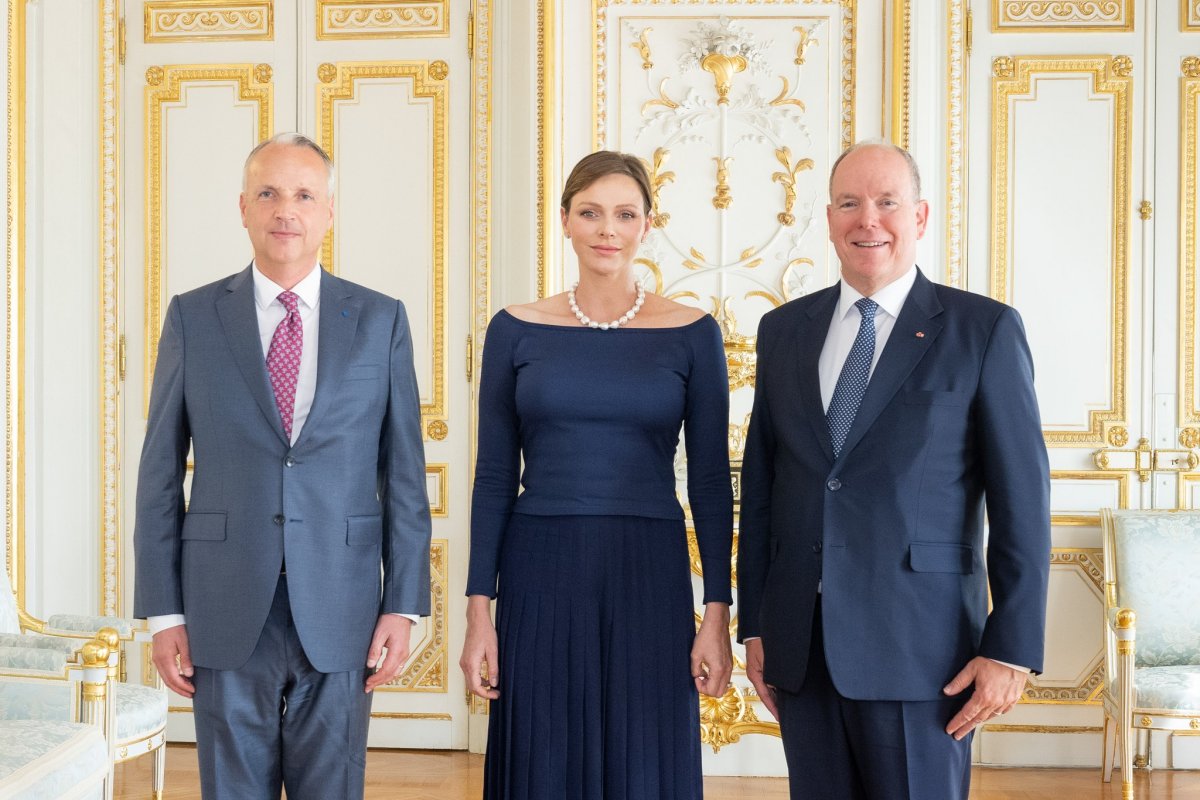The Prince and Princess of Monaco receive the new Ambassador Extraordinary and Plenipotentiary of the French Republic to Monaco at the Palais Princier on September 5, 2023 (Palais Princier)
