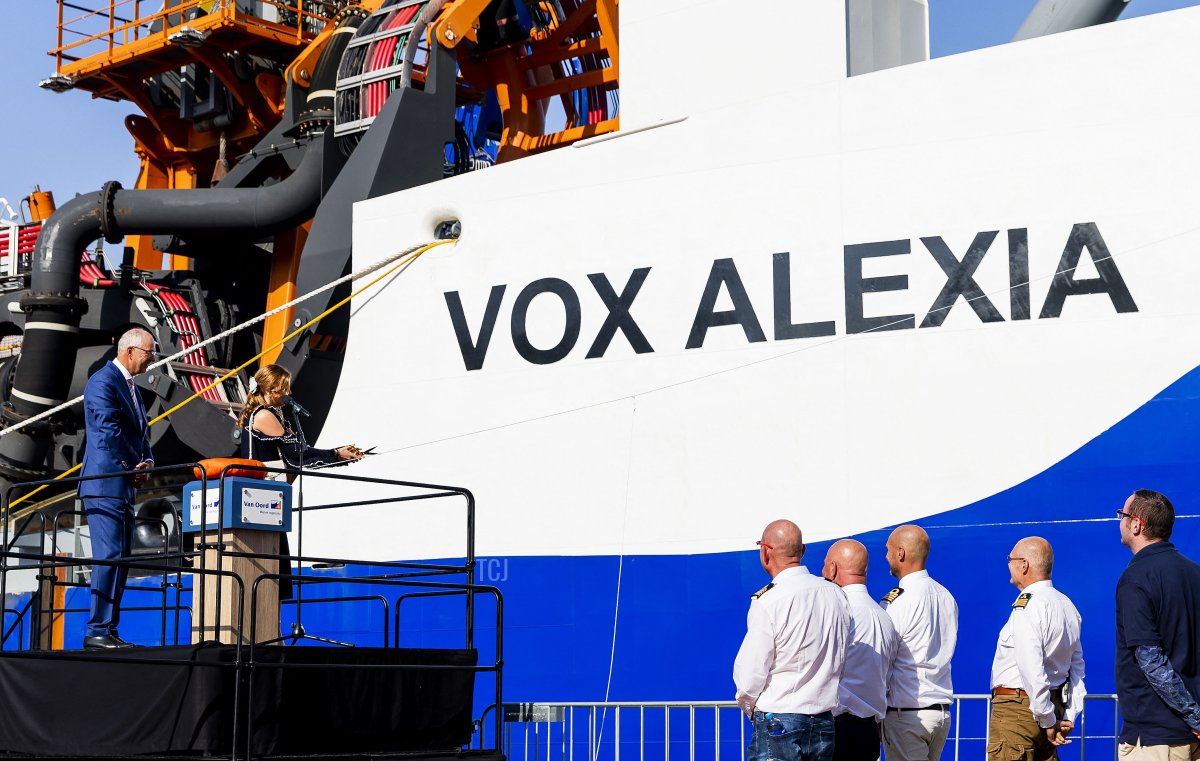 Princess Alexia of the Netherlands participates in a ship naming ceremony in Rotterdam on September 9, 2023 (REMKO DE WAAL/ANP/AFP via Getty Images)