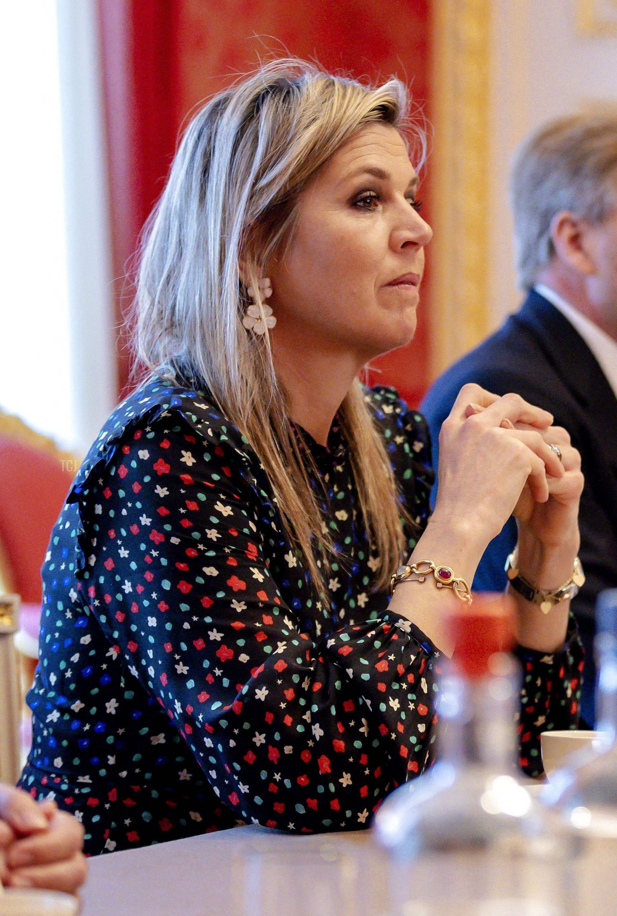 Queen Maxima meets with people from the Ukrainian community in the Netherlands at Noordeinde Palace on March 8, 2022 (ROBIN VAN LONKHUIJSEN/ANP/AFP via Getty Images)