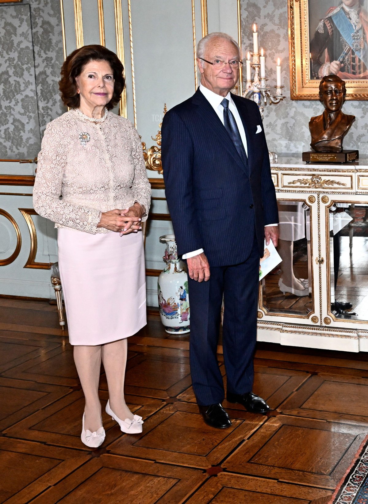 King Carl XVI Gustaf and Queen Silvia of Sweden attend a Golden Jubilee reception at the Royal Palace in Stockholm, September 13, 2023 (Jonas Ekströmer/TT News Agency/Alamy)