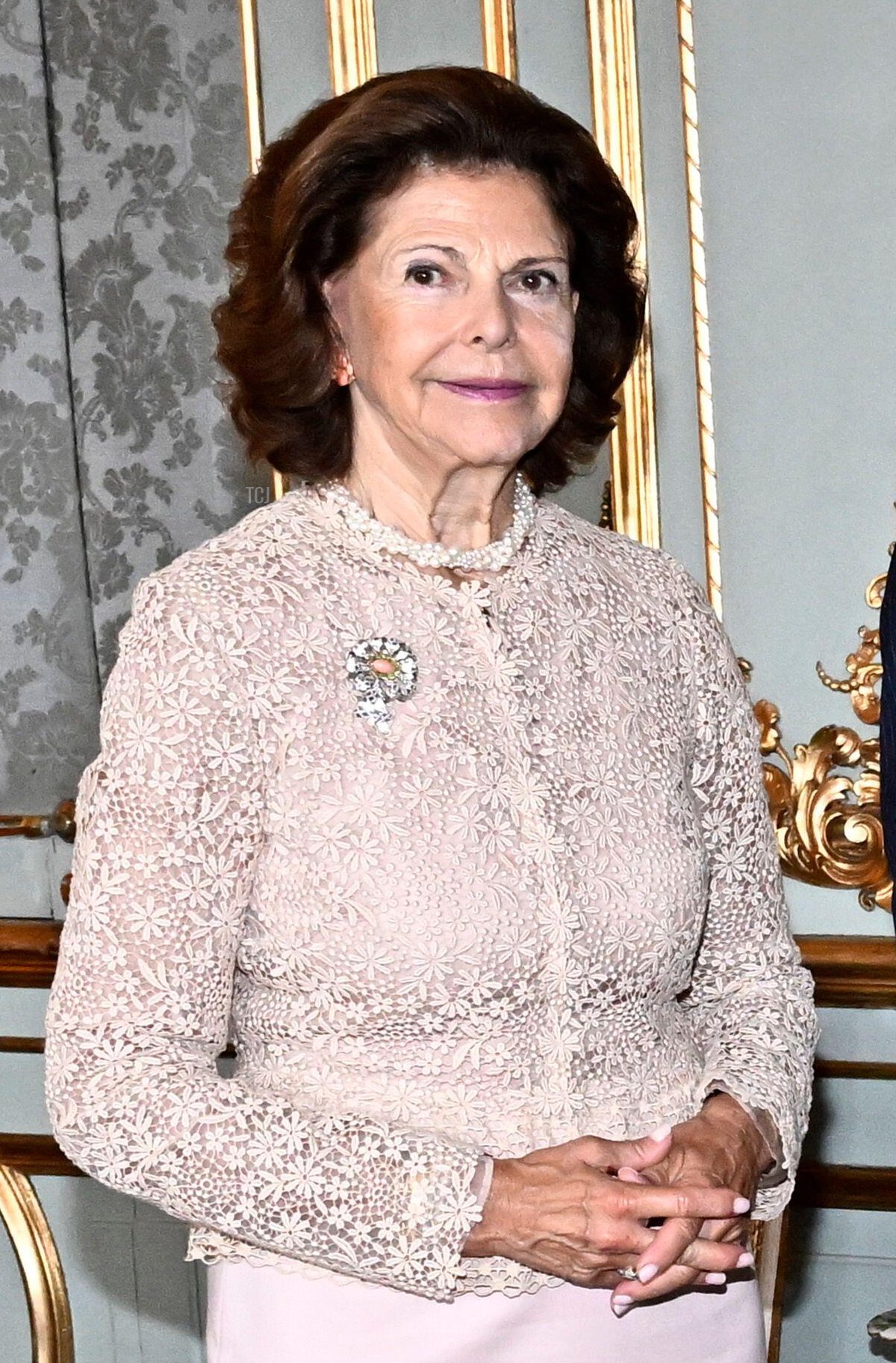Queen Silvia of Sweden attends a Golden Jubilee reception at the Royal Palace in Stockholm, September 13, 2023 (Jonas Ekströmer/TT News Agency/Alamy)