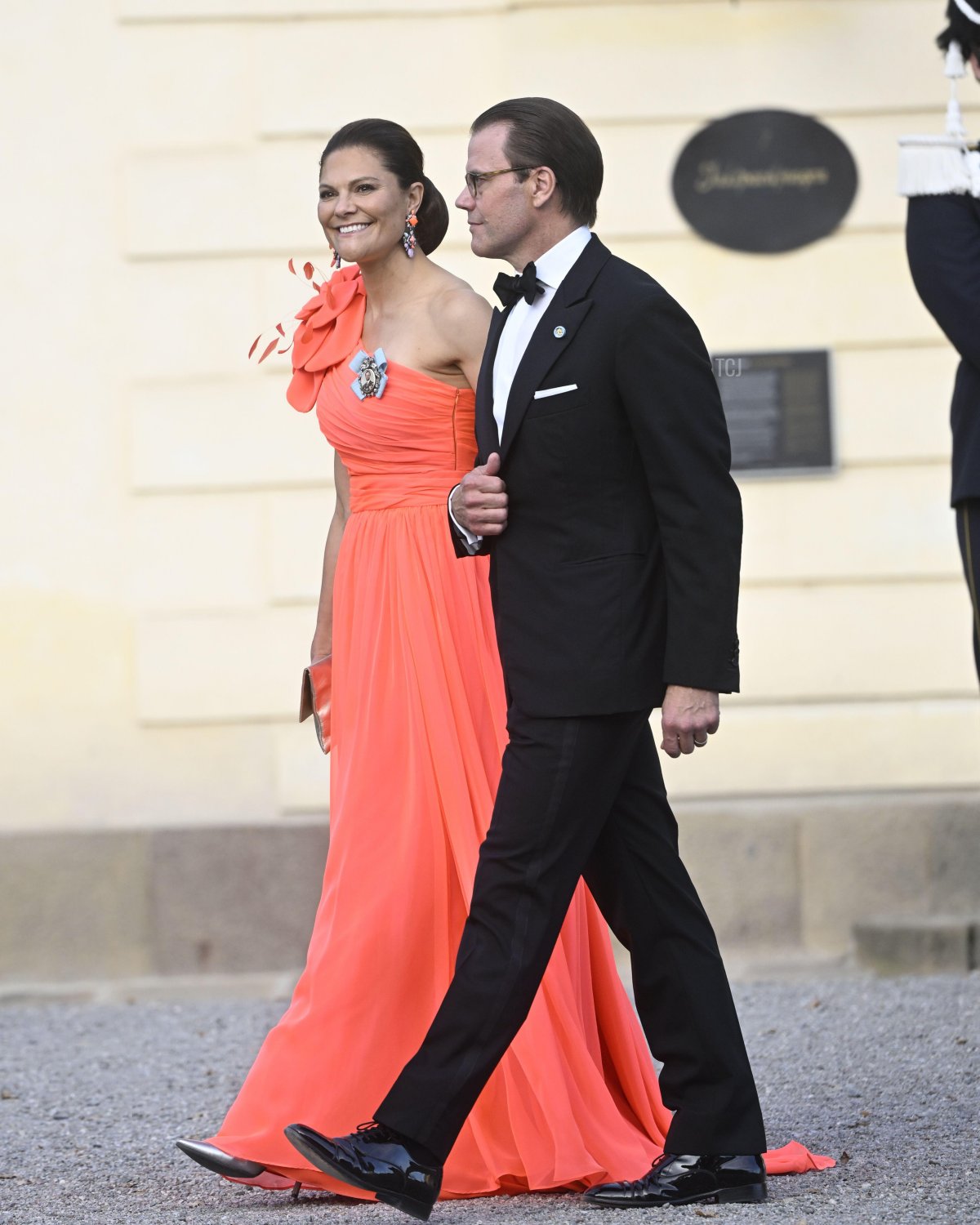 Crown Princess Victoria and Prince Daniel of Sweden arrive at the Drottningholm Palace Theatre for a Golden Jubilee opera performance on September 14, 2023 (Fredrik Sandberg/TT News Agency/Alamy)