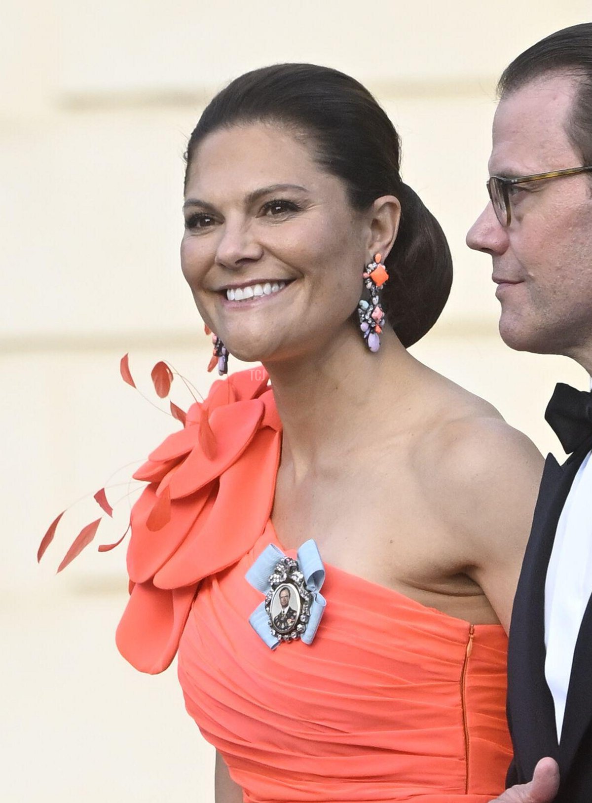 Crown Princess Victoria of Sweden arrives at the Drottningholm Palace Theatre for a Golden Jubilee opera performance on September 14, 2023 (Fredrik Sandberg/TT News Agency/Alamy)