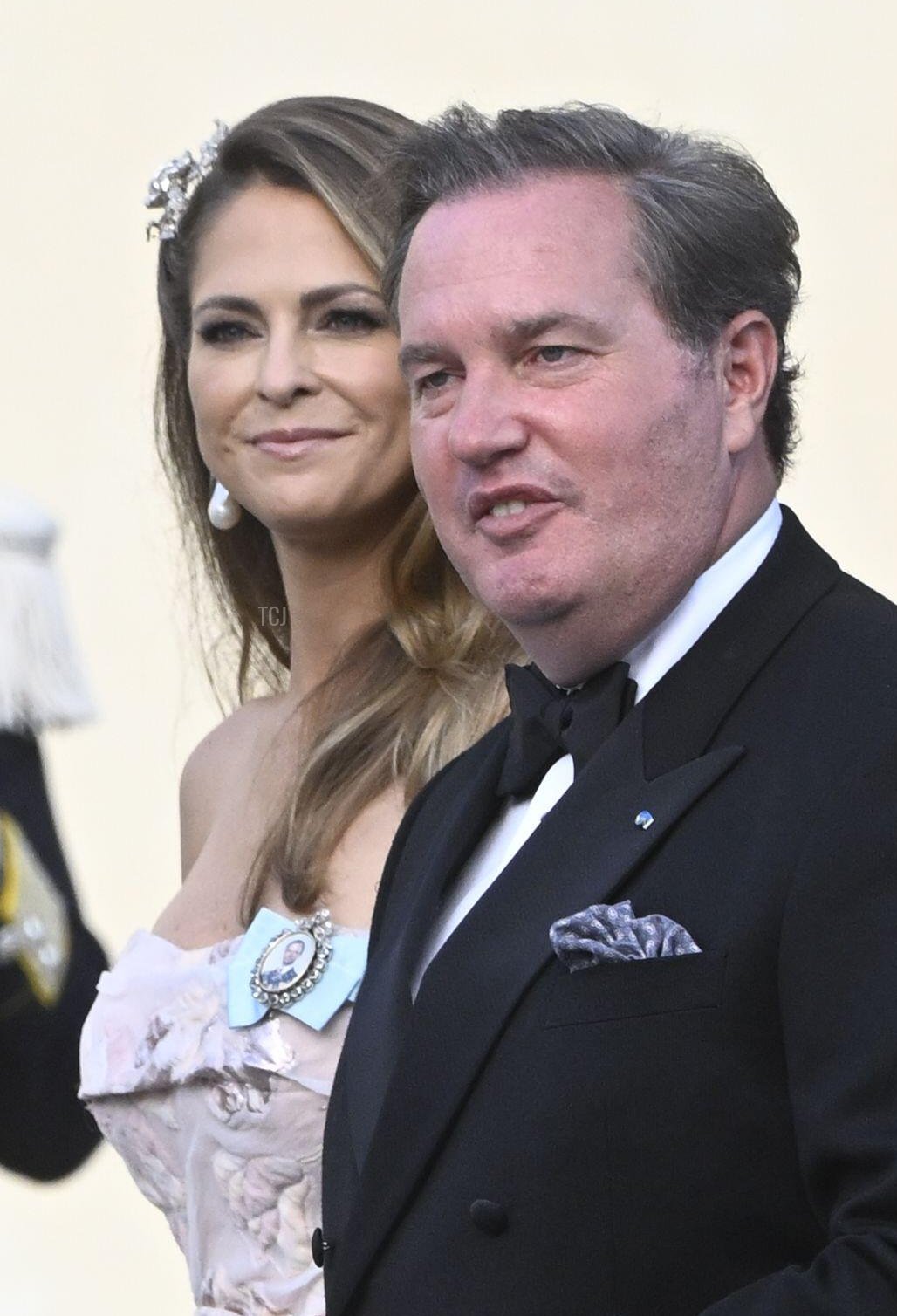 Princess Madeleine of Sweden and Christopher O'Neill arrive at the Drottningholm Palace Theatre for a Golden Jubilee opera performance on September 14, 2023 (Fredrik Sandberg/TT News Agency/Alamy)