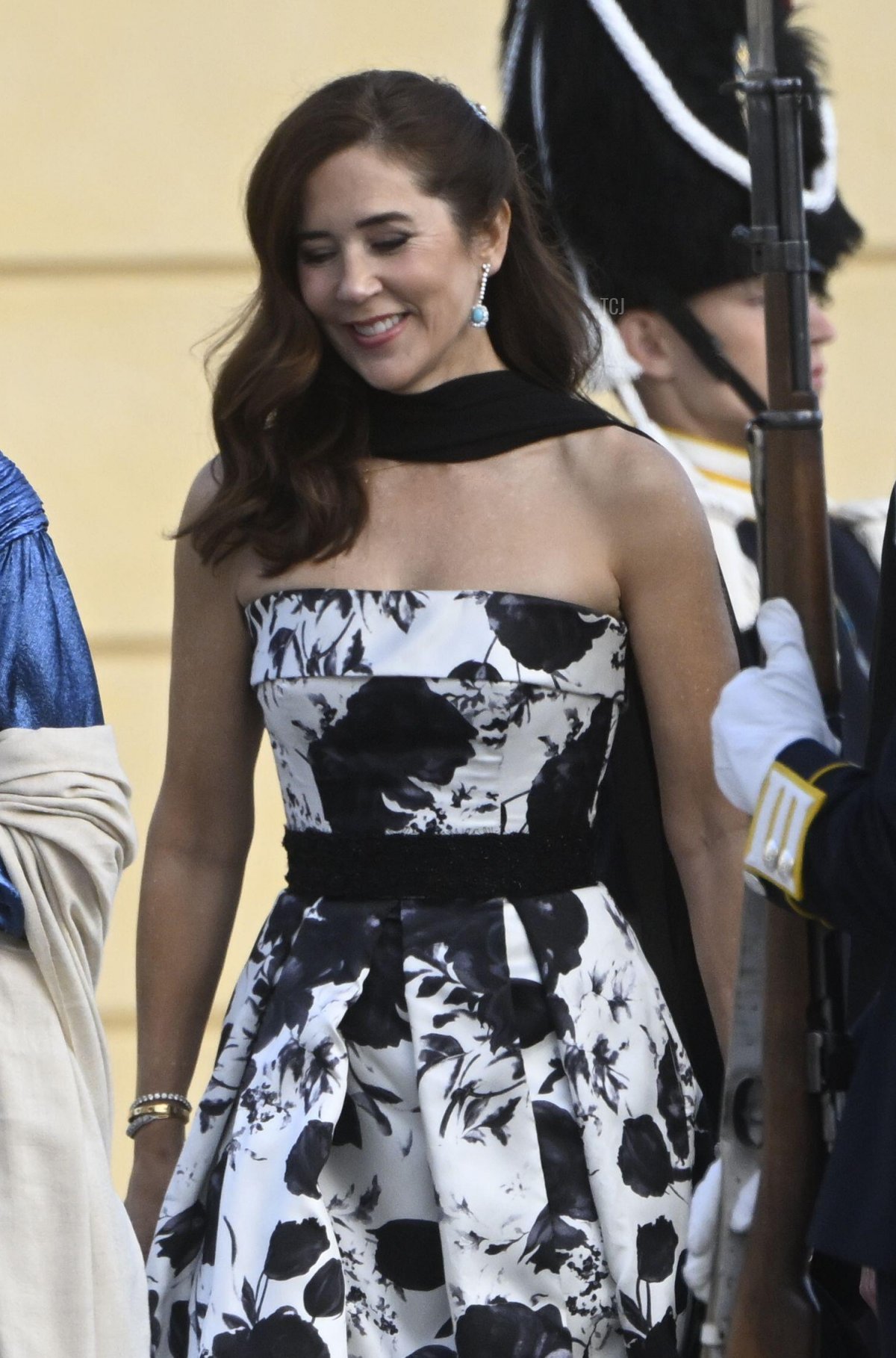 Crown Princess Mary of Denmark arrives at the Drottningholm Palace Theatre for a Golden Jubilee opera performance on September 14, 2023 (Fredrik Sandberg/TT News Agency/Alamy)