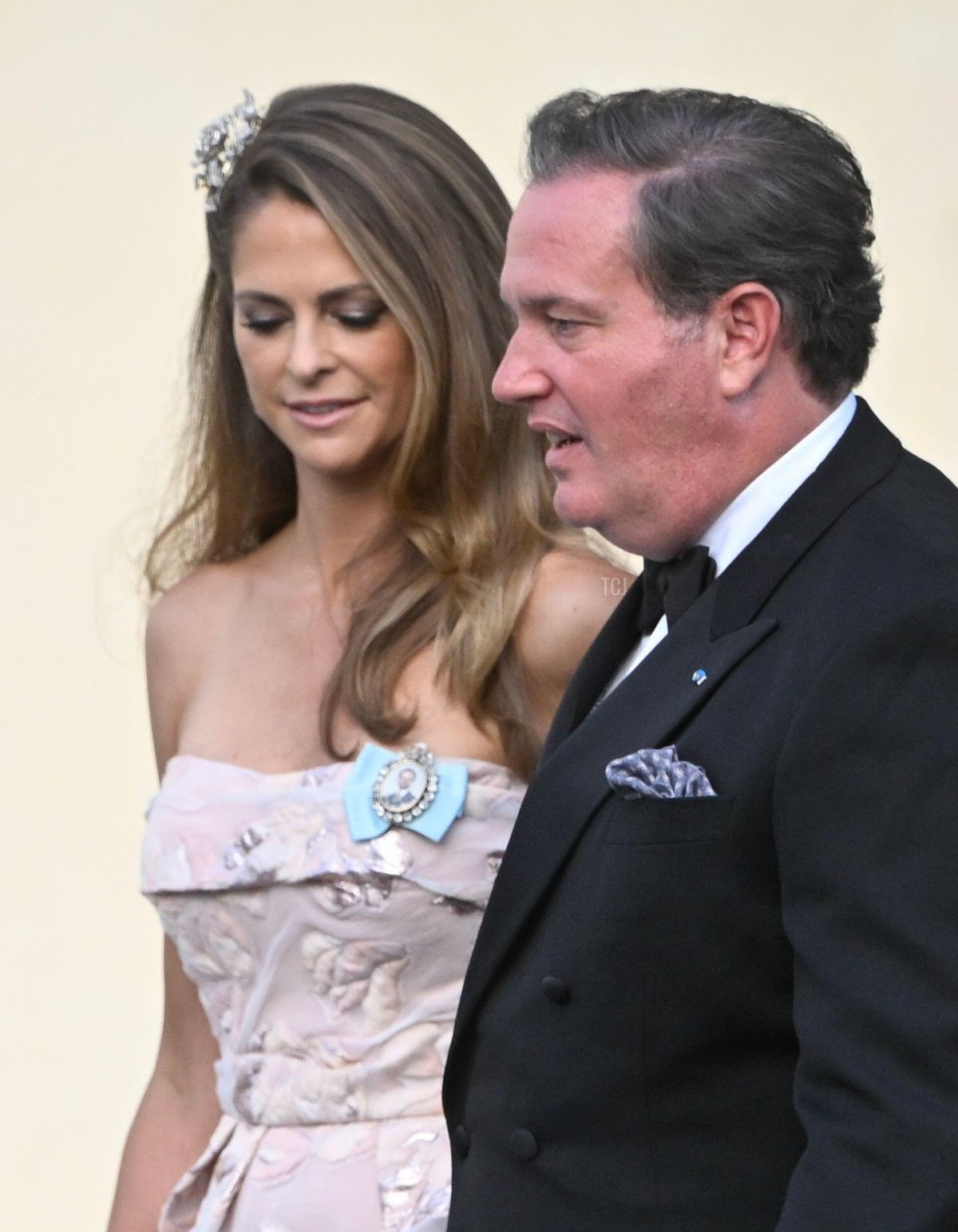 Princess Madeleine of Sweden and Christopher O'Neill arrive at the Drottningholm Palace Theatre for a Golden Jubilee opera performance on September 14, 2023 (Fredrik Sandberg/TT News Agency/Alamy)