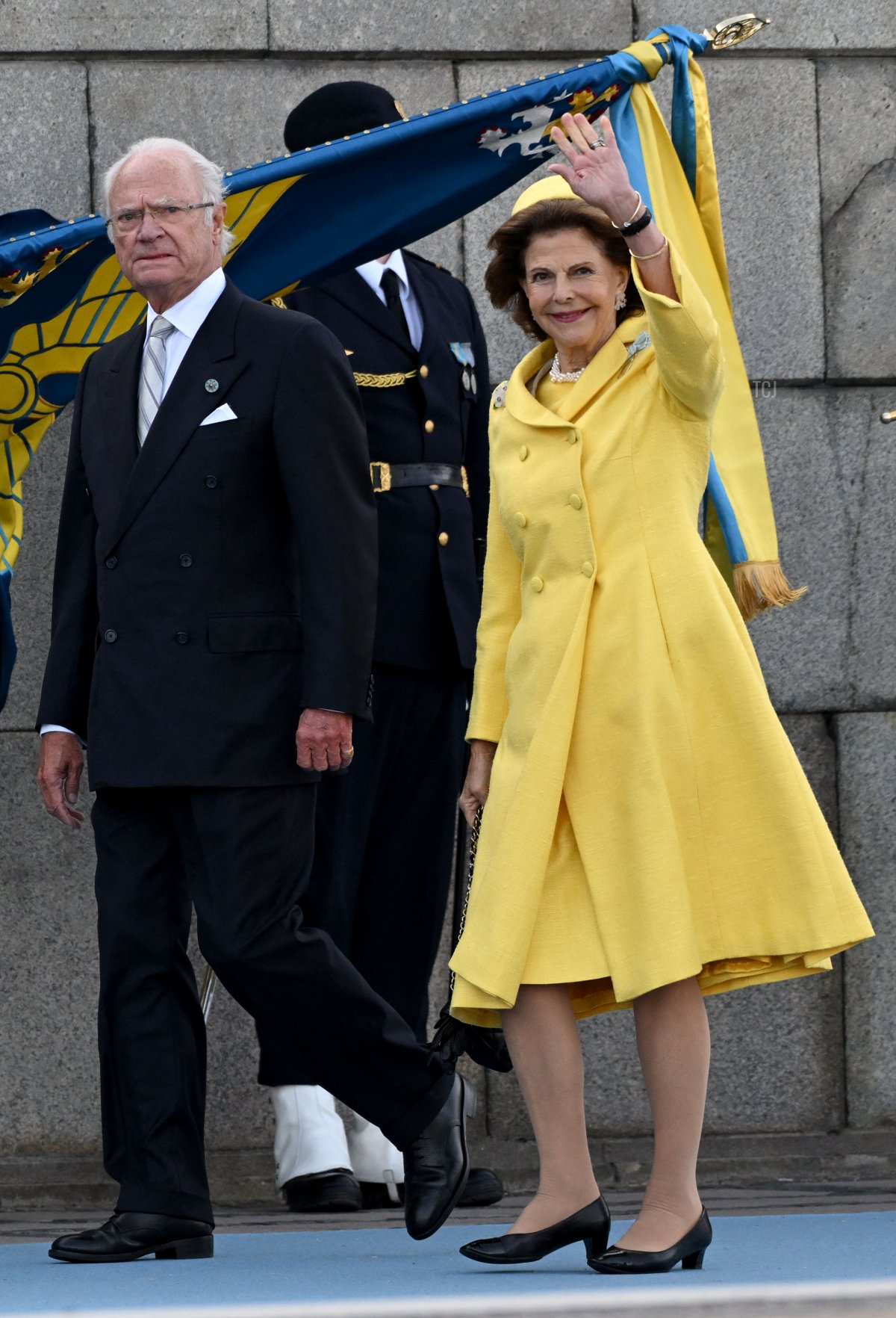 King Carl XVI Gustaf and Queen Silvia of Sweden arrive at the Royal Palace during his Golden Jubilee celebrations in Stockholm on September 16, 2023 (JONATHAN NACKSTRAND/AFP via Getty Images)