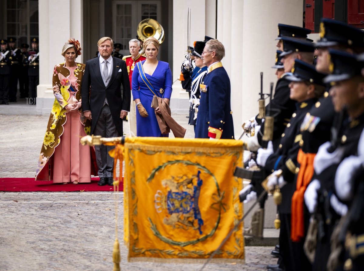 King Willem-Alexander and Queen Maxima of the Netherlands, with Princess Amalia, leave Noordeinde Palace on Prinsjesdag in The Hague on September 19, 2023 (FREEK VAN DEN BERGH/ANP/AFP via Getty Images)