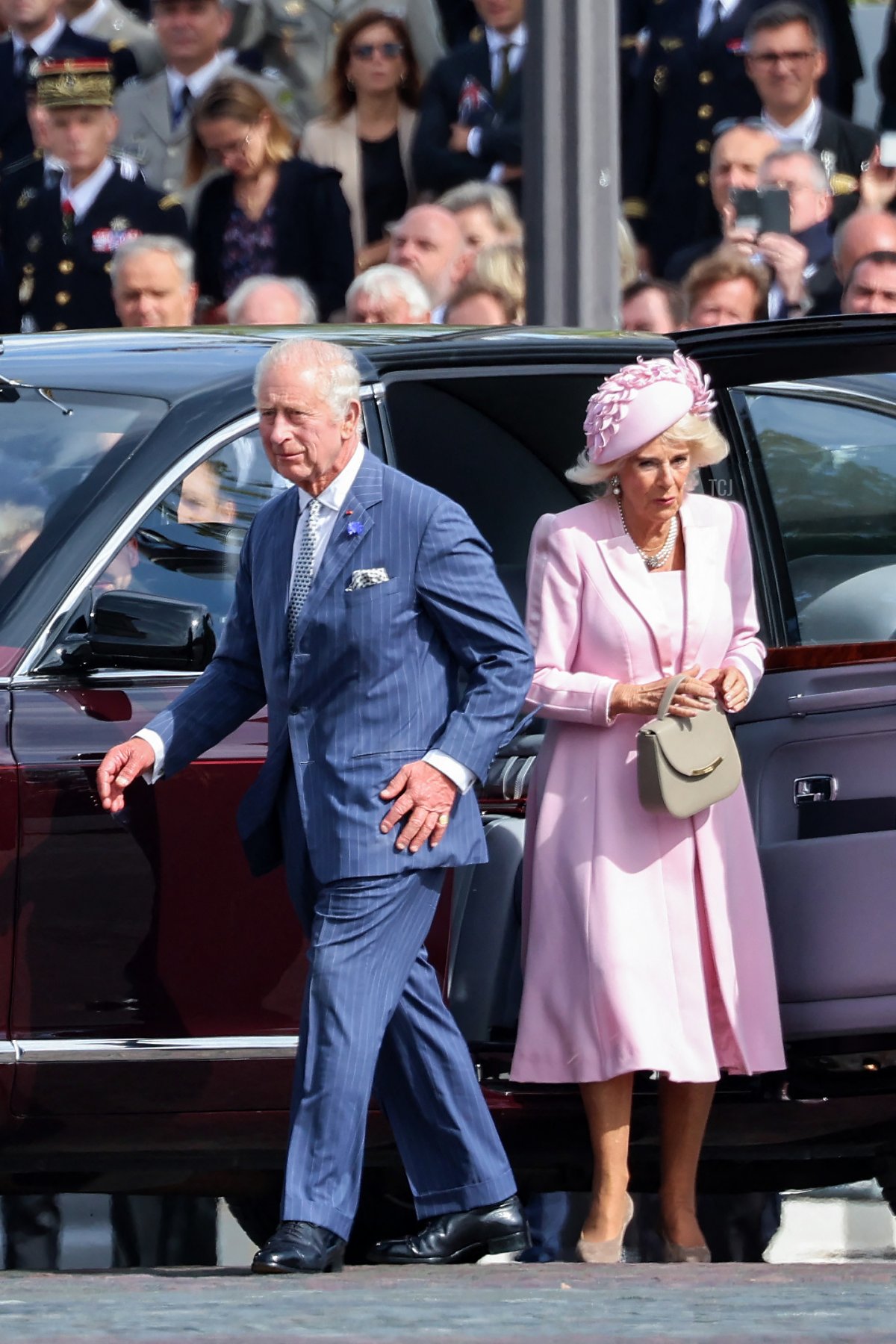 King Charles III and Queen Camilla of the United Kingdom arrive at the Arc de Triomphe in Paris for an official welcome ceremony at the start of a state visit to France on September 20, 2023 (Chris Jackson - WPA Pool/Getty Images)