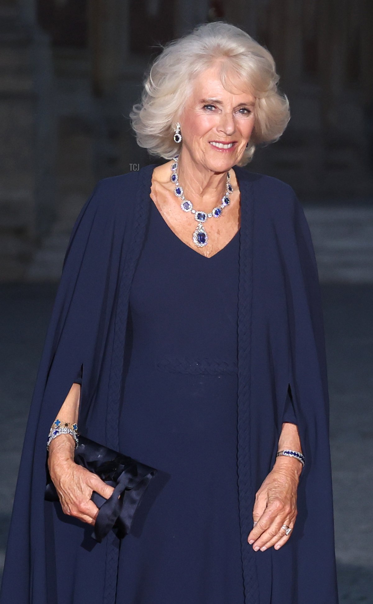 Queen Camilla arrives for a state dinner at the Palace of Versailles during the British state visit to France, September 20, 2023 (Chris Jackson/Getty Images)