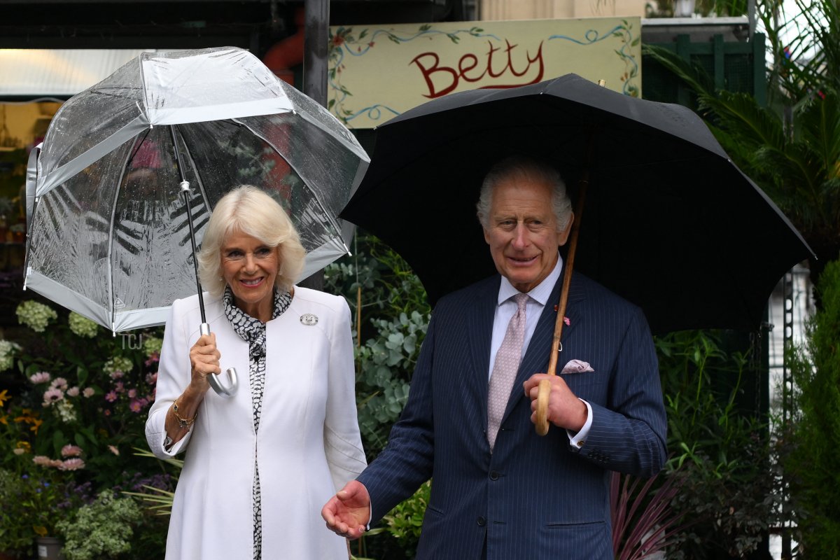 King Charles III and Queen Camilla of the United Kingdom visit the Queen Elizabeth II Flower Market in Paris during their state visit to France, September 21, 2023 (DANIEL LEAL/POOL/AFP via Getty Images)