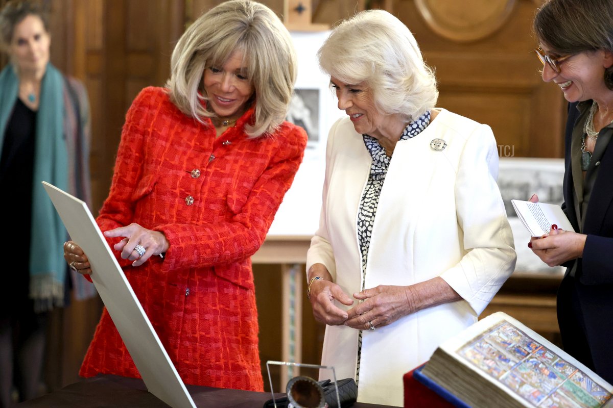 Queen Camilla of the United Kingdom and Brigitte Macron visit the French National Library in Paris during the British state visit to France, September 21, 2023 (Chris Jackson/Getty Images)
