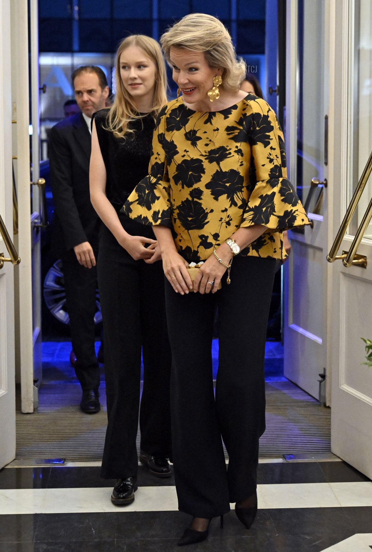 Queen Mathilde of the Belgians, with Princess Eleonore, attends a performance of Cassandra at the Royal Theatre of La Monnaie in Brussels on September 21, 2023 (ERIC LALMAND/BELGA MAG/AFP via Getty Images)