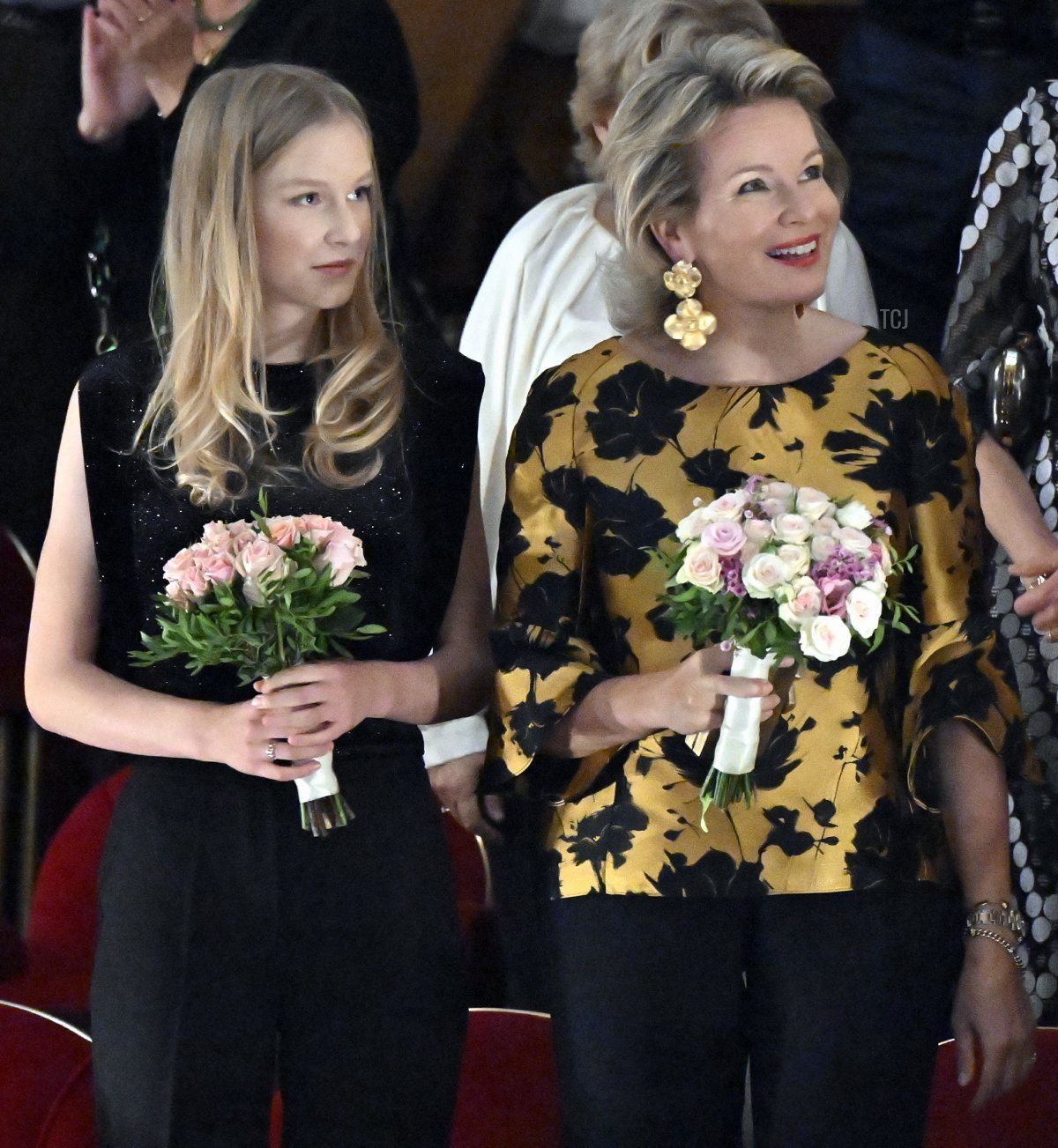 Queen Mathilde of the Belgians, with Princess Eleonore, attends a performance of Cassandra at the Royal Theatre of La Monnaie in Brussels on September 21, 2023 (ERIC LALMAND/BELGA MAG/AFP via Getty Images)