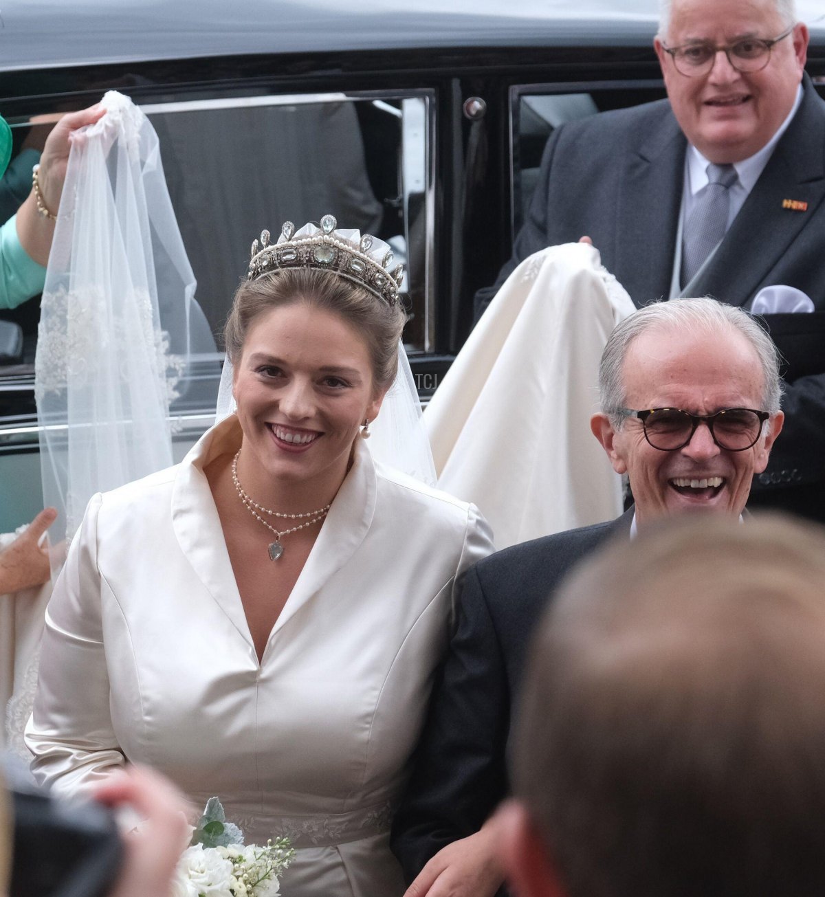 Maria Teresita of Saxony, with her father, Alexander, is pictured on her wedding day in Dresden, September 23, 2023 (Sebastian Willnow/DPA Picture Alliance/Alamy)