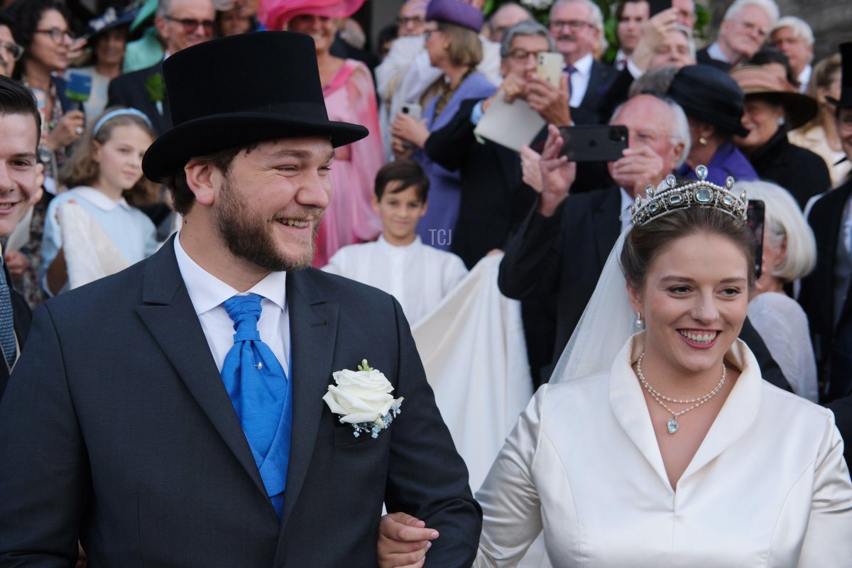 Béryl-Alexandre de Saporta and Maria Teresita of Saxony are pictured on their wedding day in Dresden, September 23, 2023 (Sebastian Willnow/DPA Picture Alliance/Alamy)