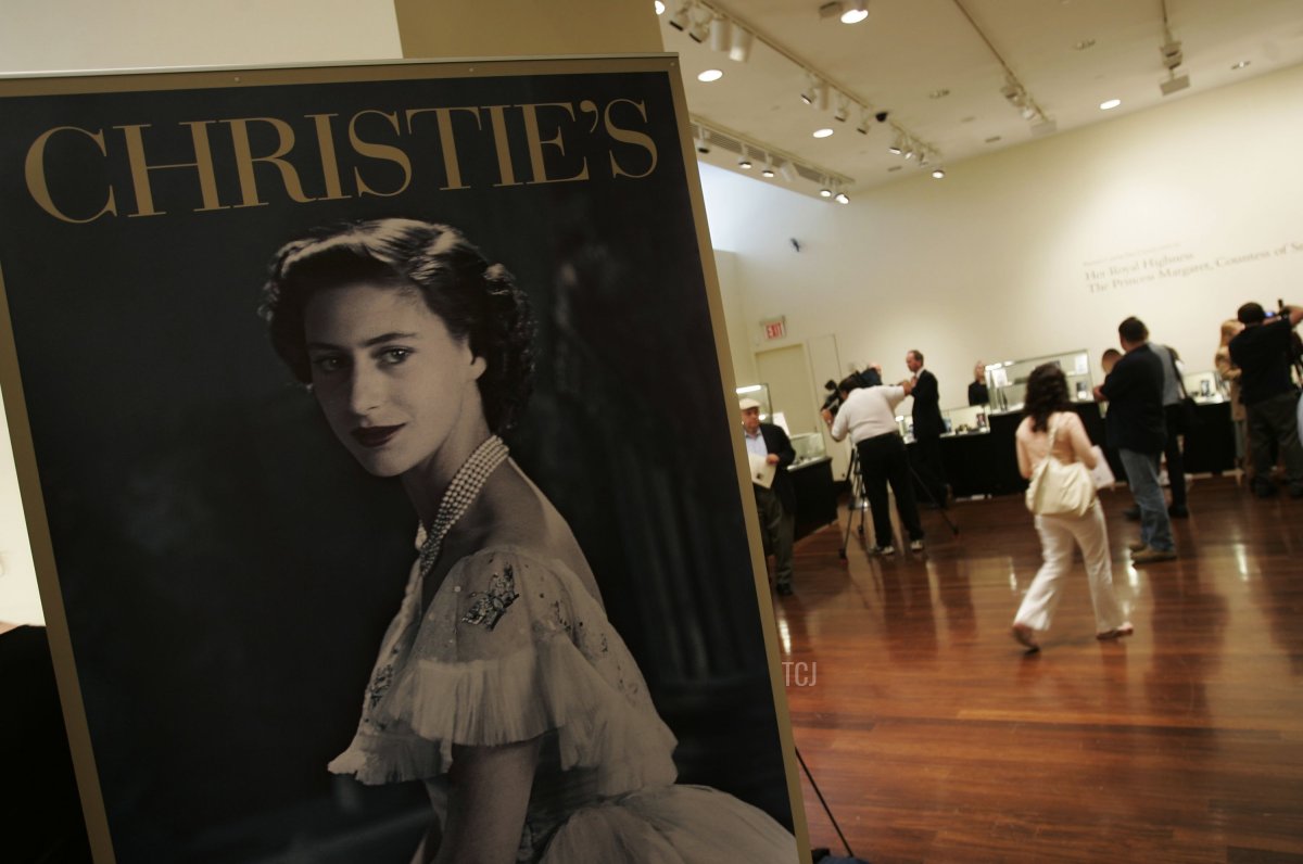 A sign for the Christie's auction of Princess Margaret's jewelry is displayed during an open house on June 5, 2006 in New York (Chris Hondros/Getty Images)