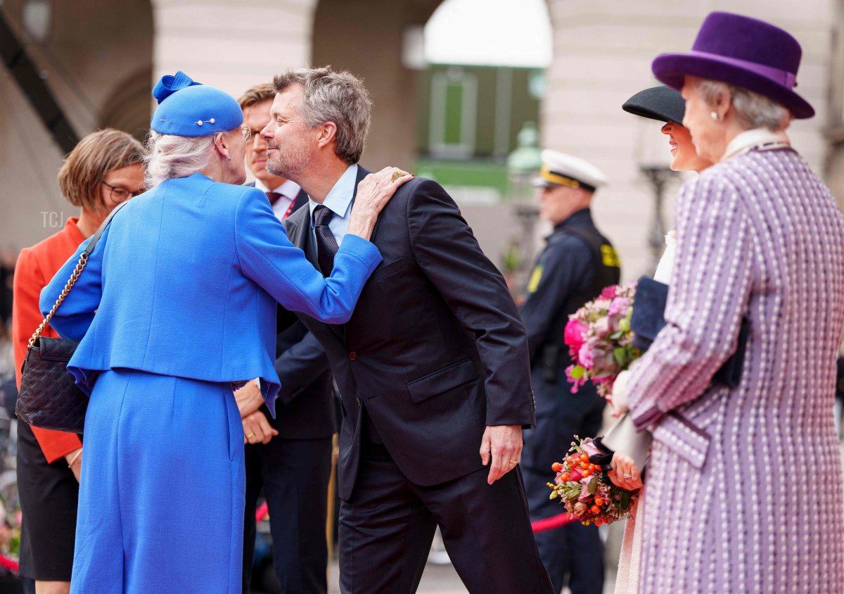 Queen Margrethe II, Crown Prince Frederik, Crown Princess Mary, and Princess Benedikte of Denmark attend the opening of parliament at Christiansborg Palace in Copenhagen on October 3, 2023 (LISELOTTE SABROE/Ritzau Scanpix/AFP via Getty Images)