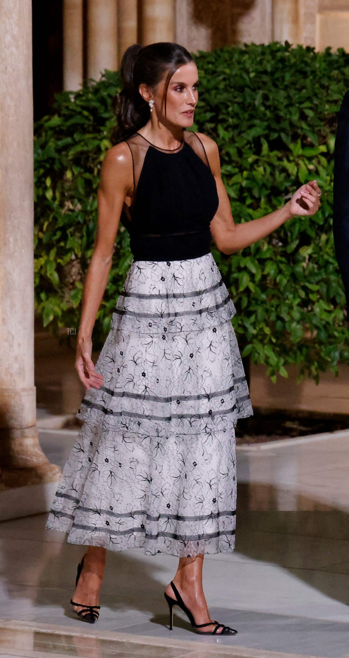 Queen Letizia of Spain is pictured at the Alhambra during the European Political Community summit in Granada on October 5, 2023 (LUDOVIC MARIN/AFP via Getty Images)