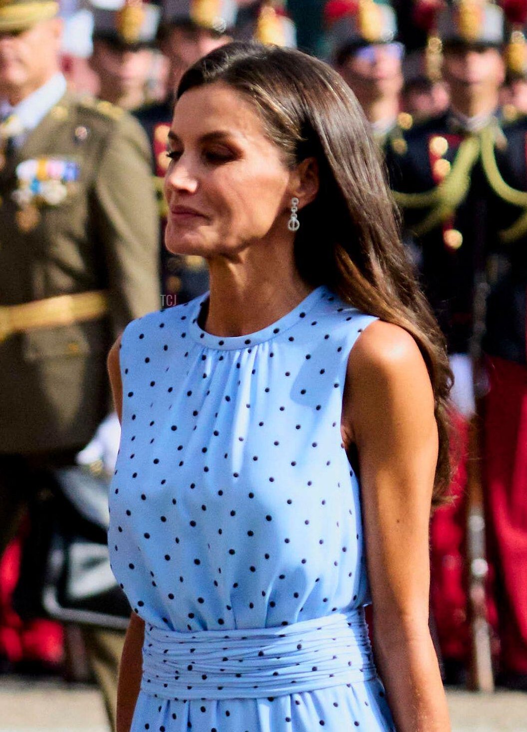 The Queen of Spain arrives at the military academy in Zaragoza to watch the Princess of Asturias pledge of allegiance to the flag, October 7, 2023 (agefotostock/Alamy)