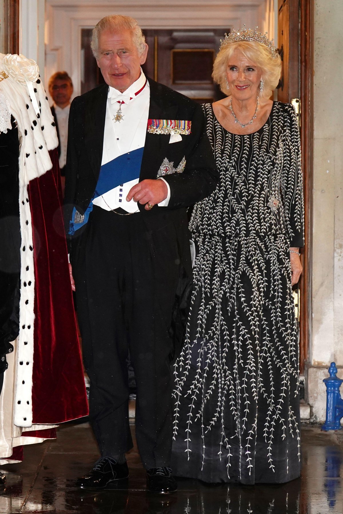 King Charles III and Queen Camilla of the United Kingdom attend a dinner at Mansion House in London on October 18, 2023 (Aaron Chown/PA Images/Alamy)