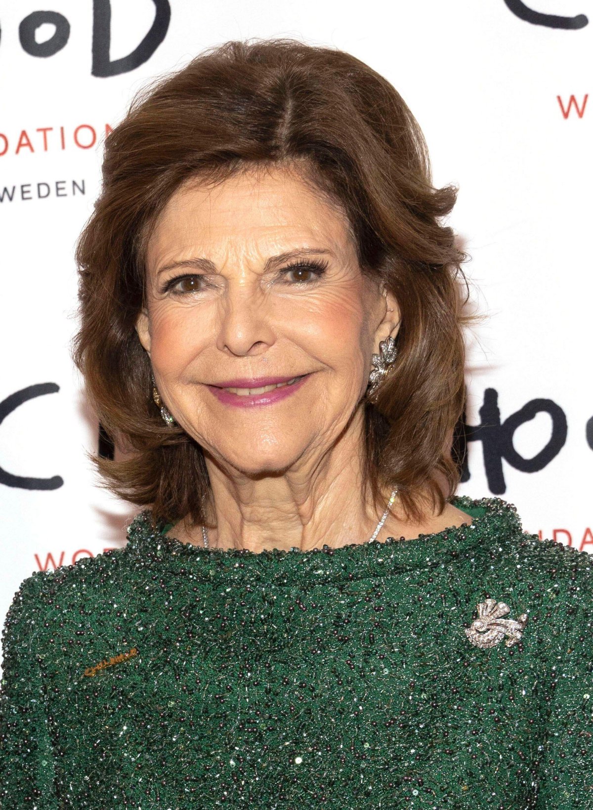 Queen Silvia of Sweden attends the World Childhood Foundation Gala in New York on October 16, 2023 (Pontus Hook/TT News Agency/Alamy)
