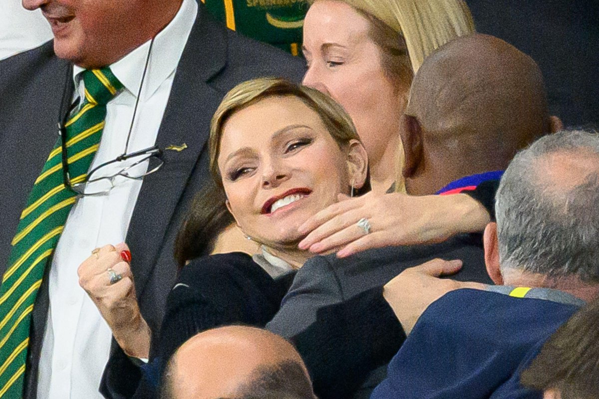 Princess Charlene of Monaco attends the Rugby World Cup match between England and South Africa in Paris on October 21, 2023 (Laurent Zabulon/Abaca Press/Alamy)