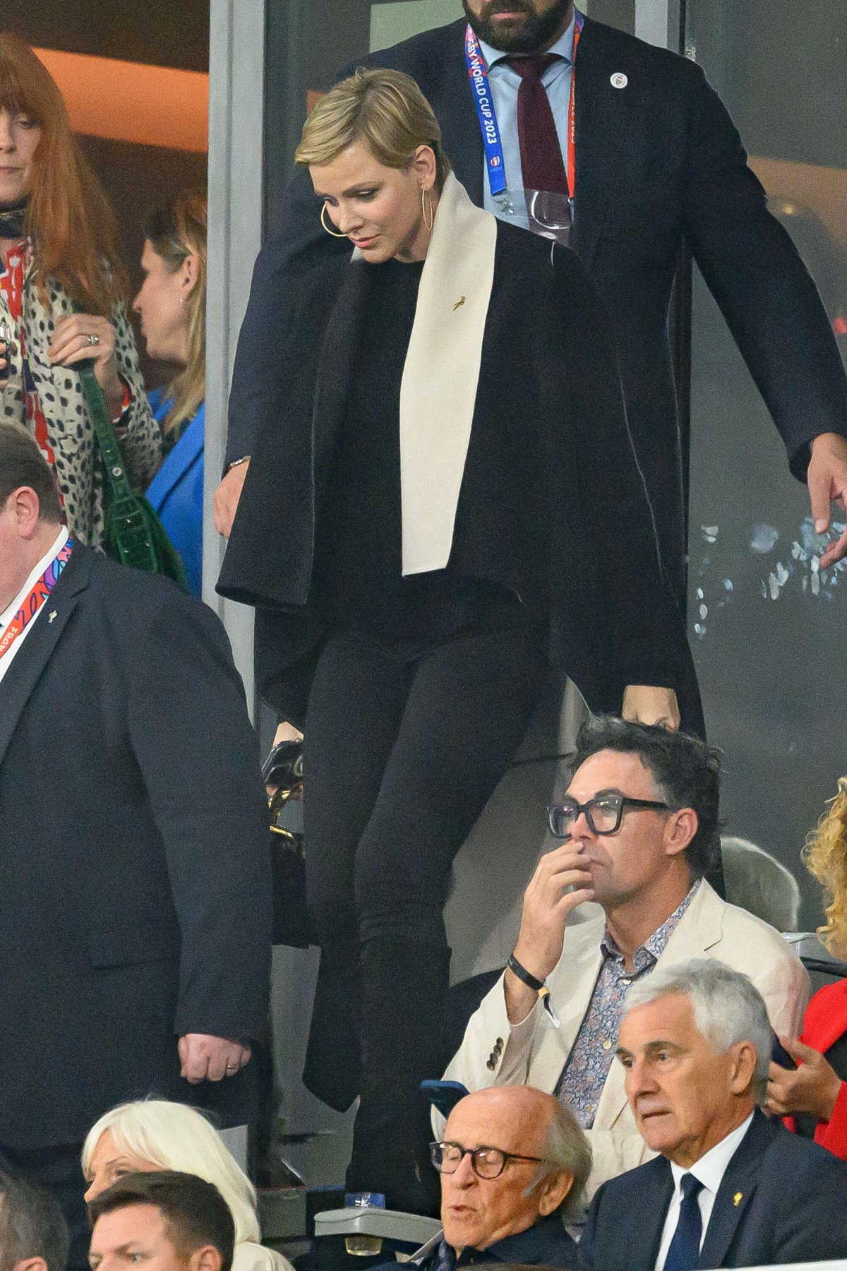 Princess Charlene of Monaco attends the Rugby World Cup match between England and South Africa in Paris on October 21, 2023 (Laurent Zabulon/Abaca Press/Alamy)