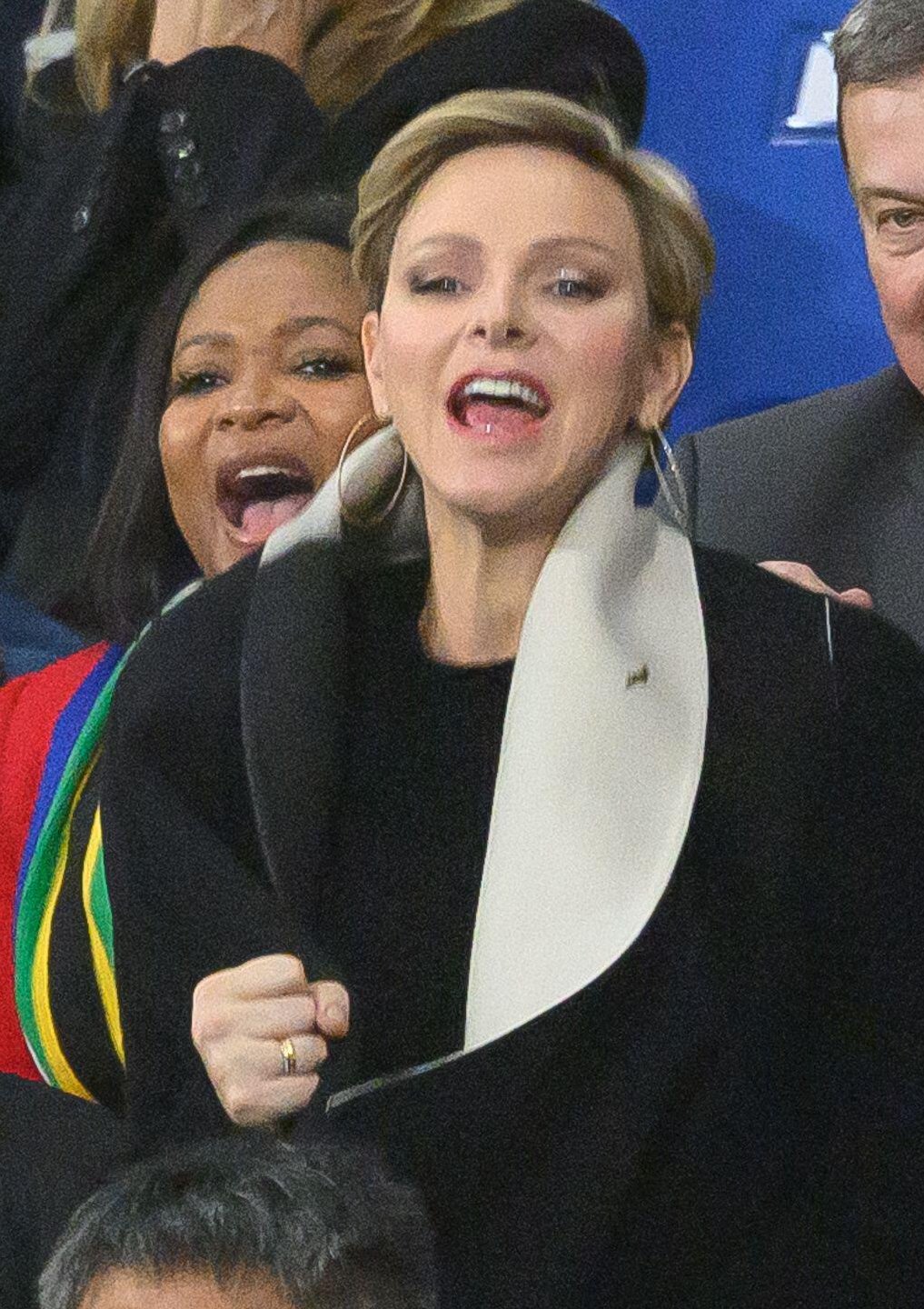 Princess Charlene of Monaco attends the Rugby World Cup match between England and South Africa in Paris on October 21, 2023 (Laurent Zabulon/Abaca Press/Alamy)
