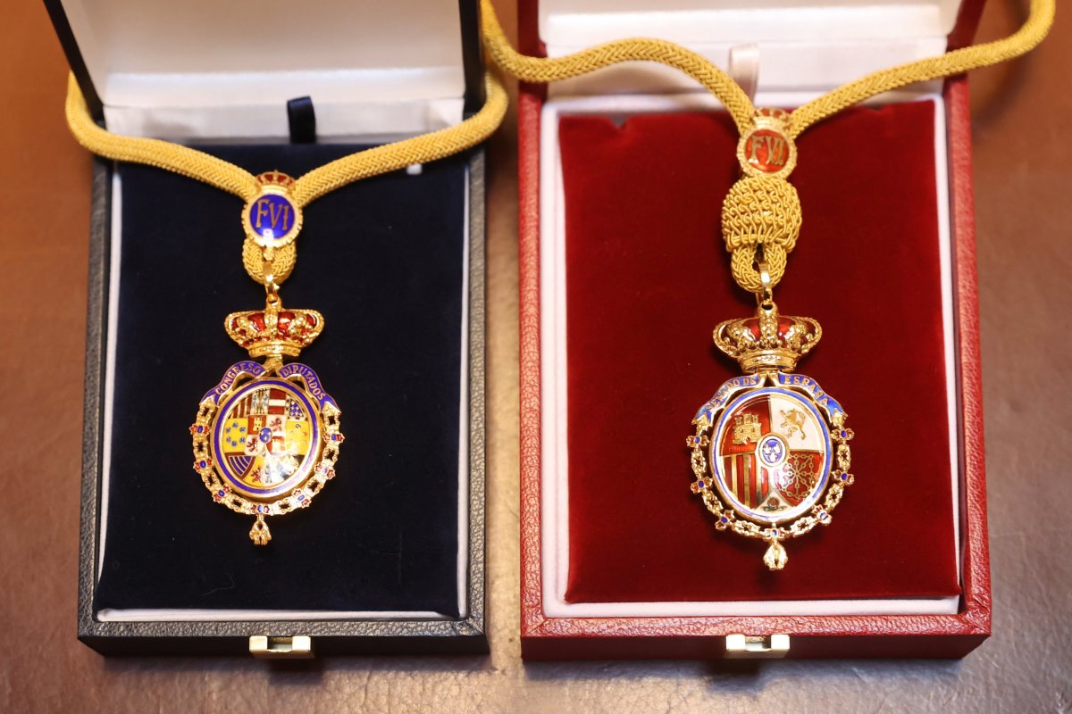 Medals from the Senate and the Congress of Deputies, presented to the Princess of Asturias, are pictured at the Cortes Generales in Madrid on October 31, 2023 (Casa de S.M. el Rey)
