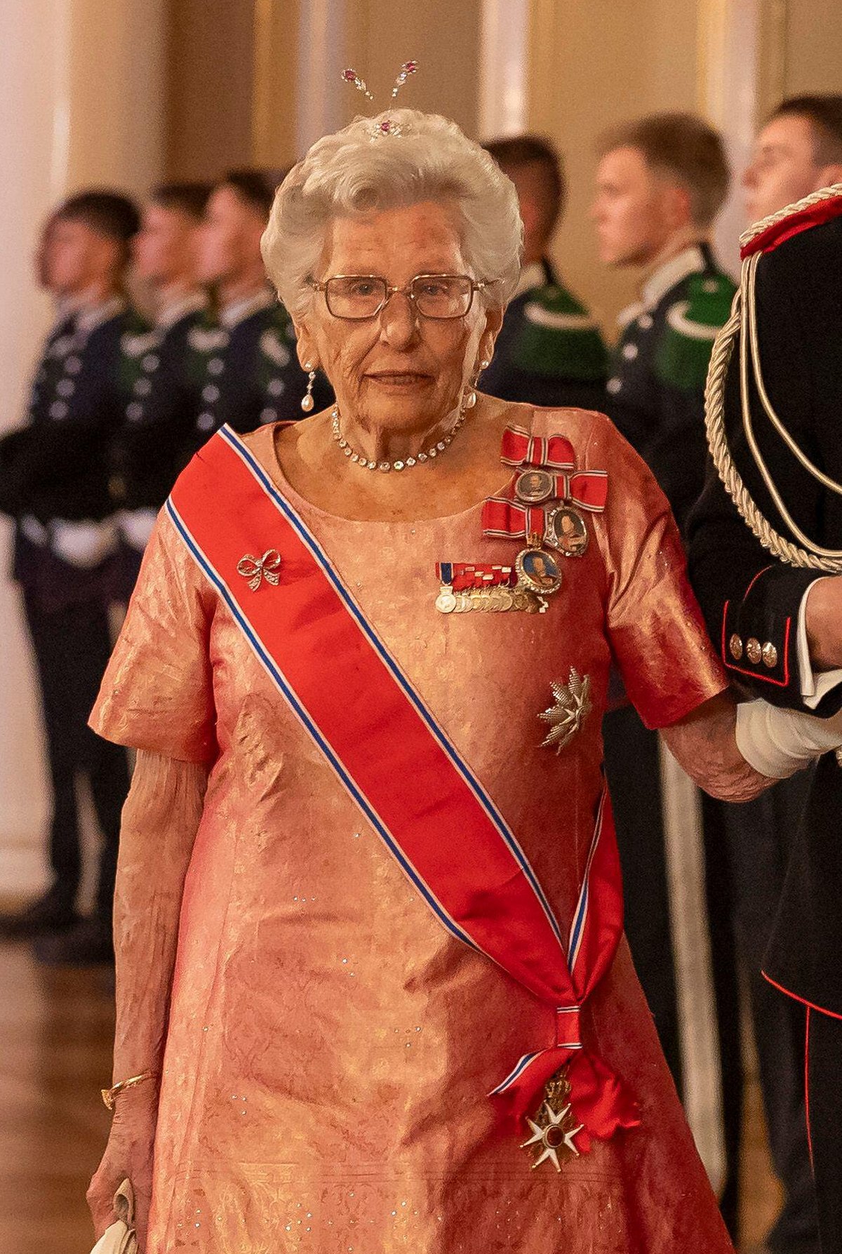 Princess Astrid attends a gala dinner for representatives of the Storting at the Royal Palace in Oslo on October 26, 2023 (Frederik Ringnes/NTB/Alamy)