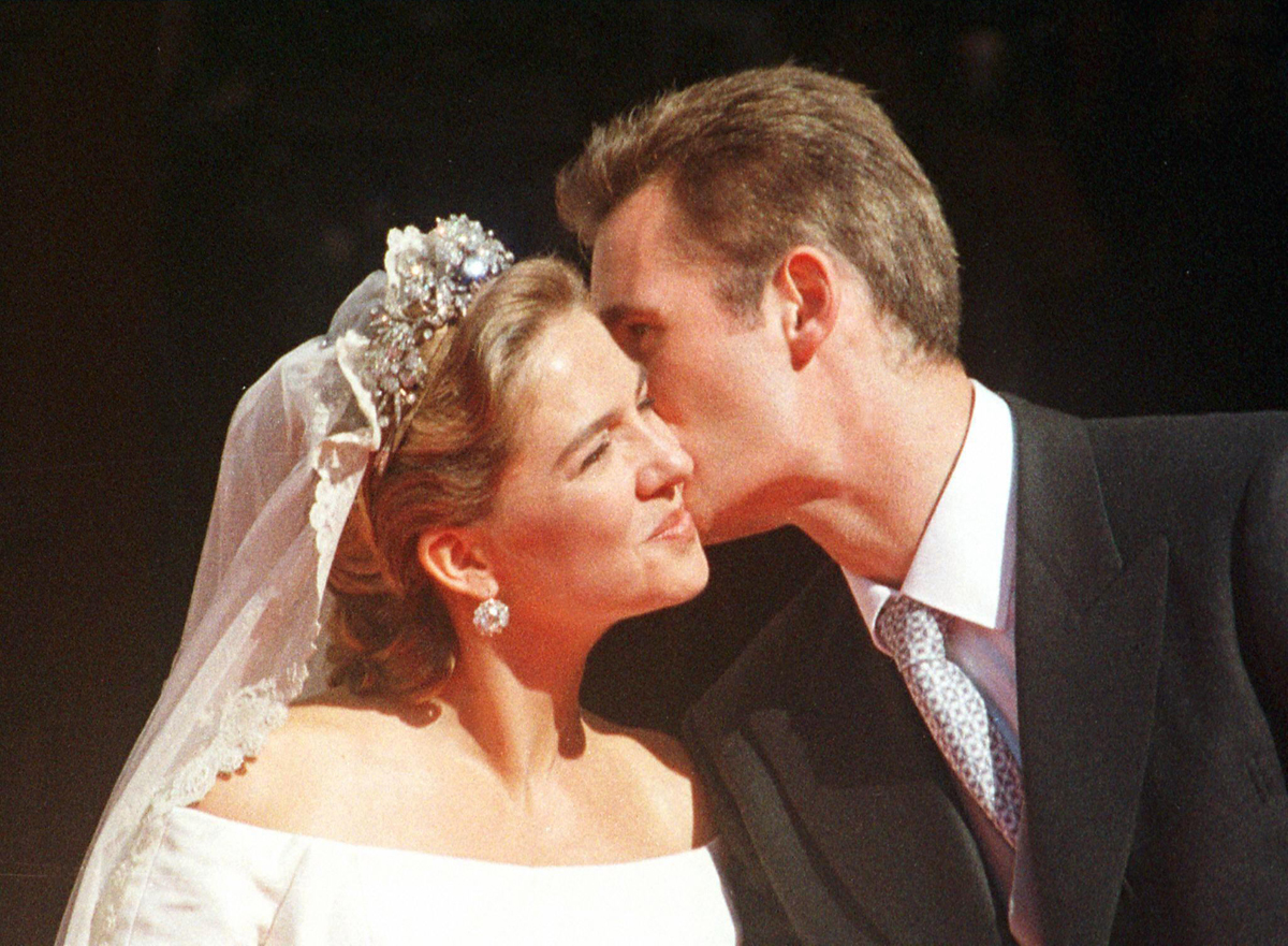 Infanta Cristina of Spain is pictured after her wedding to Inaki Urdangarin in Barcelona on October 4, 1997 (DOMINIQUE FAGET/AFP/Getty Images)