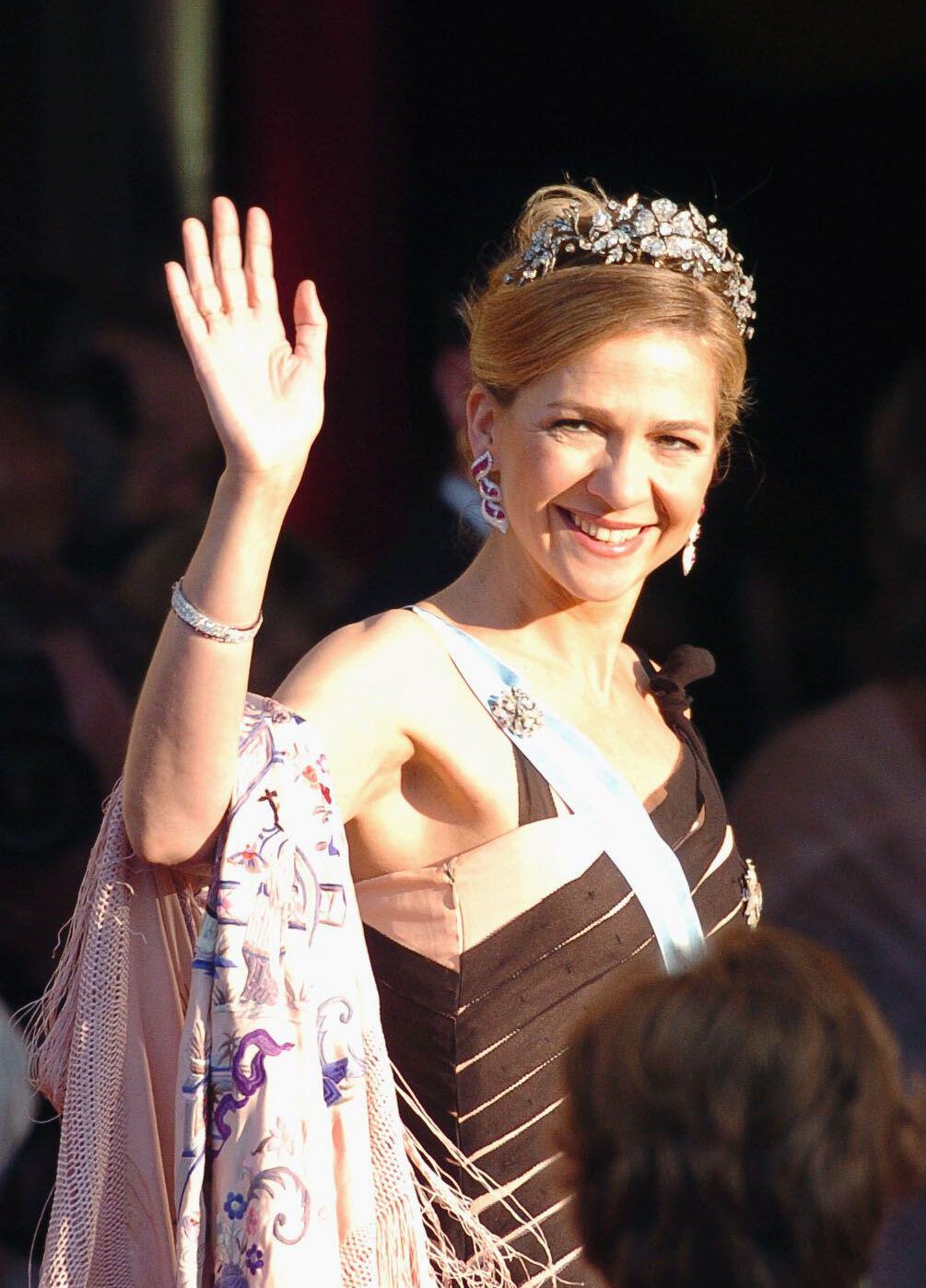 Infanta Cristina of Spain arrives for a gala performance in Copenhagen on the eve of the wedding of the Crown Prince and Crown Princess of Denmark, May 13, 2004 (Hounsfield-Klein-Zabulon/Abaca Press/Alamy)
