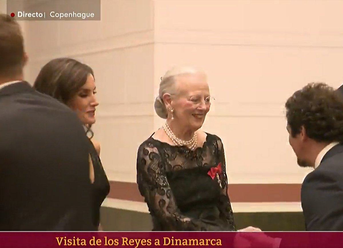The Queen of Spain and the Queen of Denmark attend a return dinner at the Glyptotek in Copenhagen on November 7, 2023 (RTVe/screencapture)