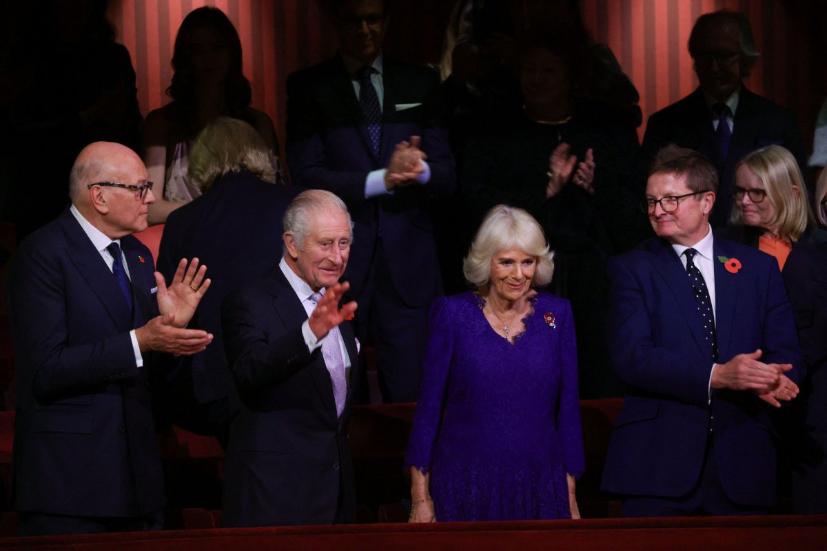 King Charles III and Queen Camilla attend the Royal Ballet's performance of Carlos Acosta's Don Quixote at the Royal Opera House in Covent Garden, November 7, 2023 (Hollie Adams/PA Images/Alamy)