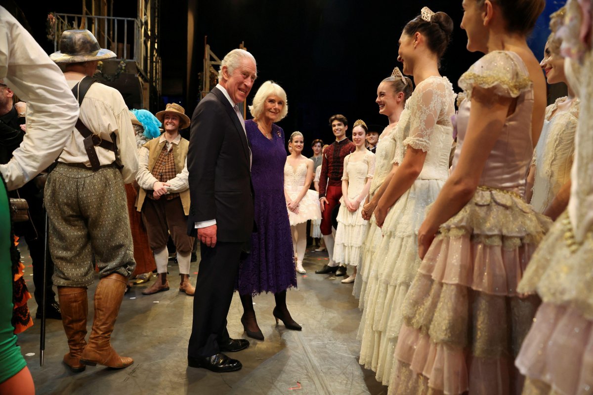 King Charles III and Queen Camilla attend the Royal Ballet's performance of Carlos Acosta's Don Quixote at the Royal Opera House in Covent Garden, November 7, 2023 (Hollie Adams/PA Images/Alamy)