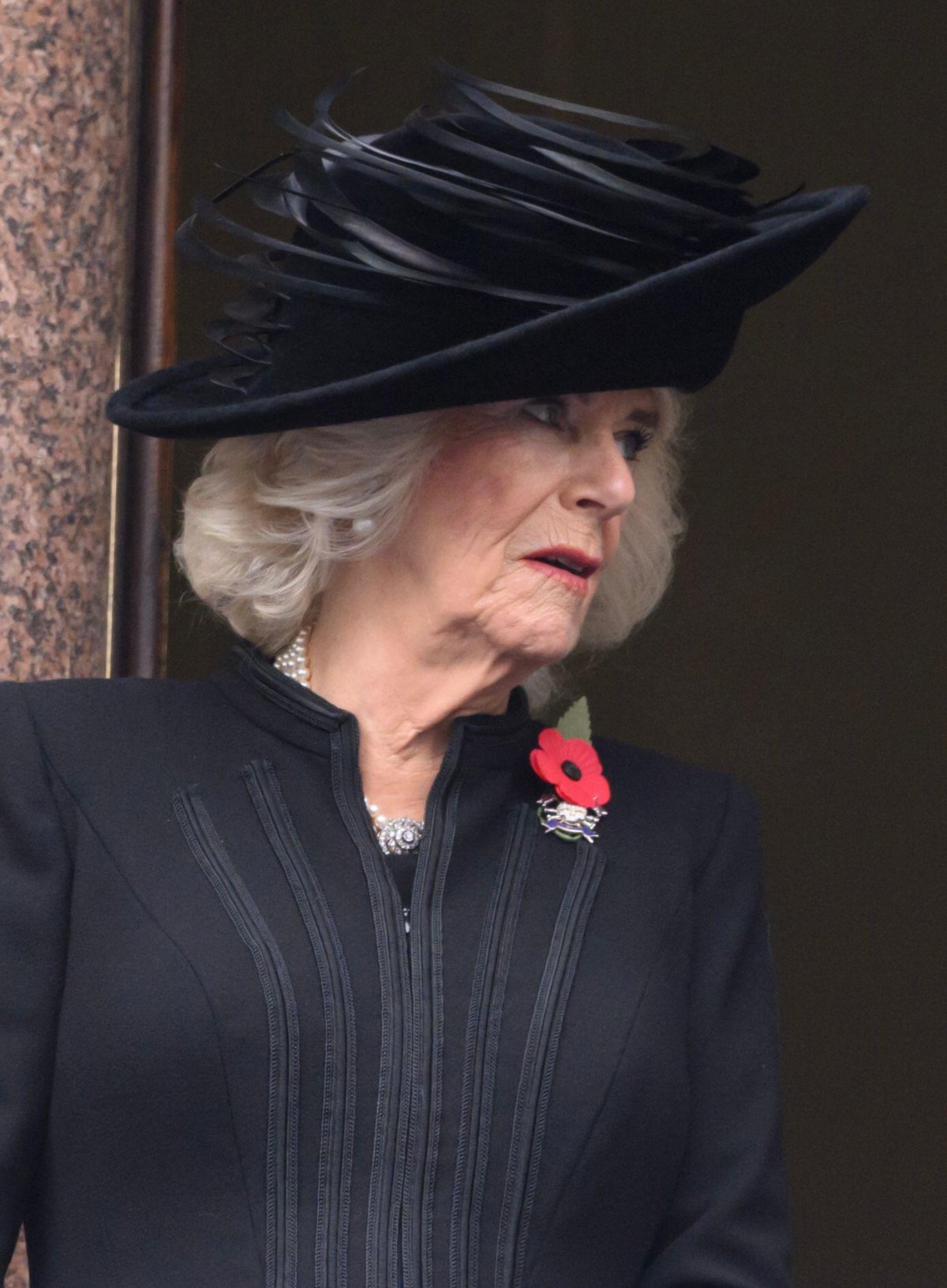 The Queen takes part in the Remembrance Sunday service from a balcony at the Foreign, Commonwealth and Development Office overlooking the Cenotaph in London on November 12, 2023 (Doug Peters/EMPICS/Alamy)