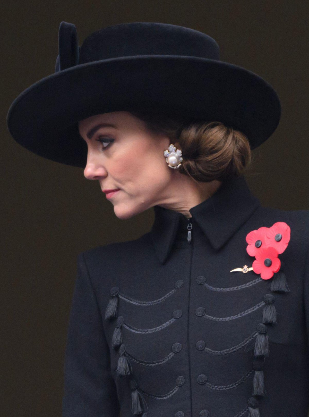 The Princess of Wales takes part in the Remembrance Sunday service from a balcony at the Foreign, Commonwealth and Development Office overlooking the Cenotaph in London on November 12, 2023 (Doug Peters/EMPICS/Alamy)