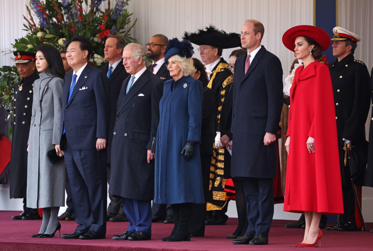The King and Queen and the Prince and Princess of Wales attend an official welcome ceremony for the President of South Korea at Horse Guards Parade in London on November 21, 2023 (Chris Jackson/PA Images/Alamy)