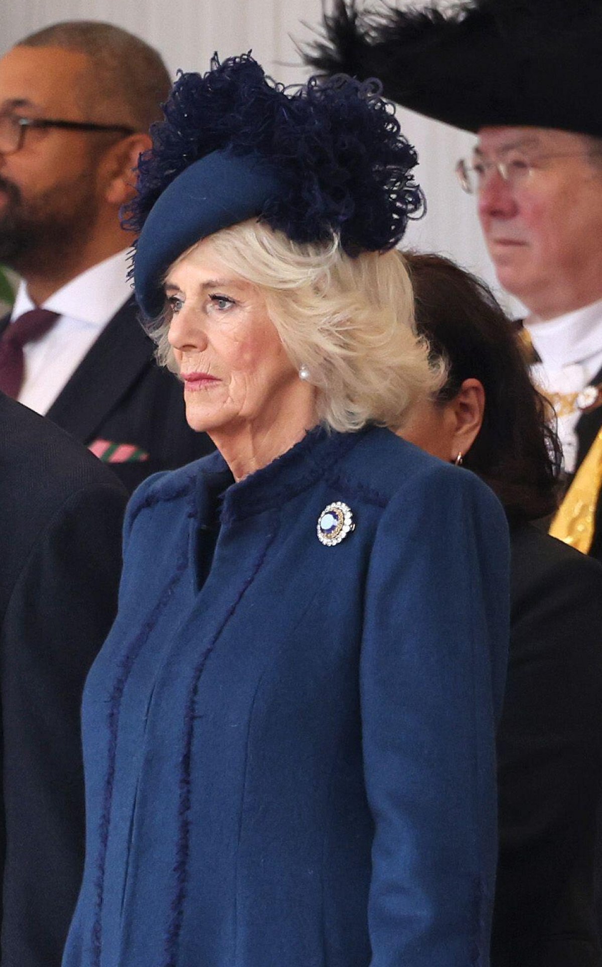 Queen Camilla attends an official welcome ceremony for the President of South Korea at Horse Guards Parade in London on November 21, 2023 (Chris Jackson/PA Images/Alamy)