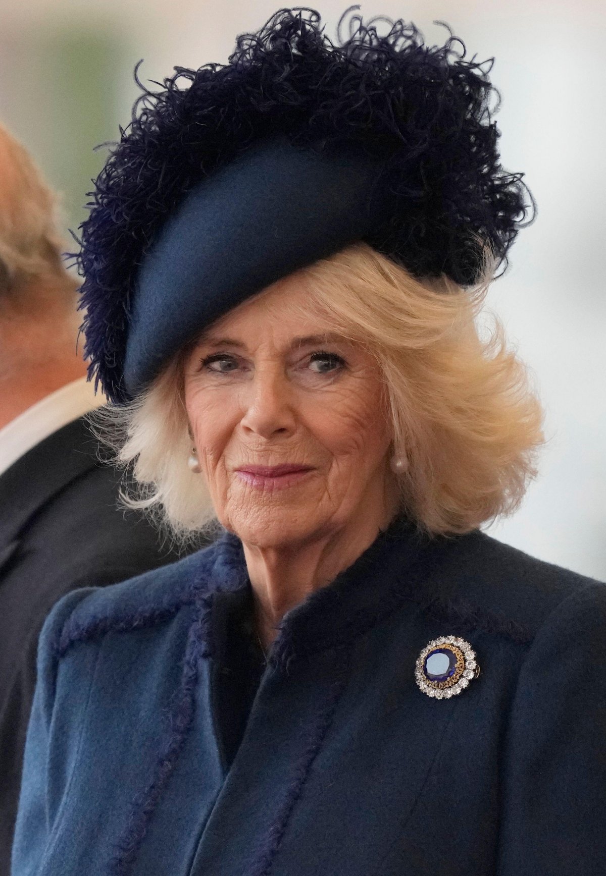 Queen Camilla attends an official welcome ceremony for the President of South Korea at Horse Guards Parade in London on November 21, 2023 (Frank Augstein/PA Images/Alamy)