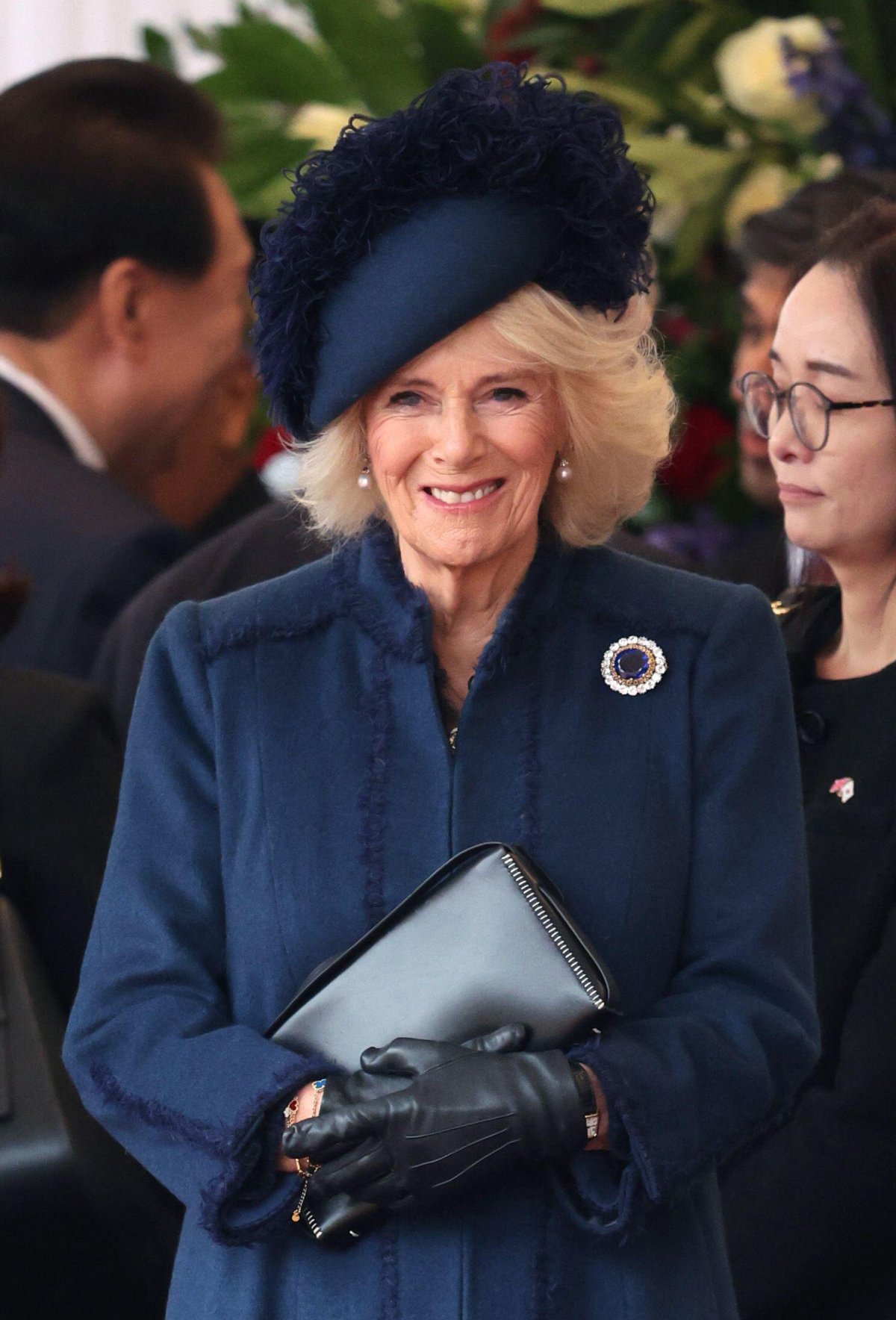 Queen Camilla attends an official welcome ceremony for the President of South Korea at Horse Guards Parade in London on November 21, 2023 (Chris Jackson/PA Images/Alamy)