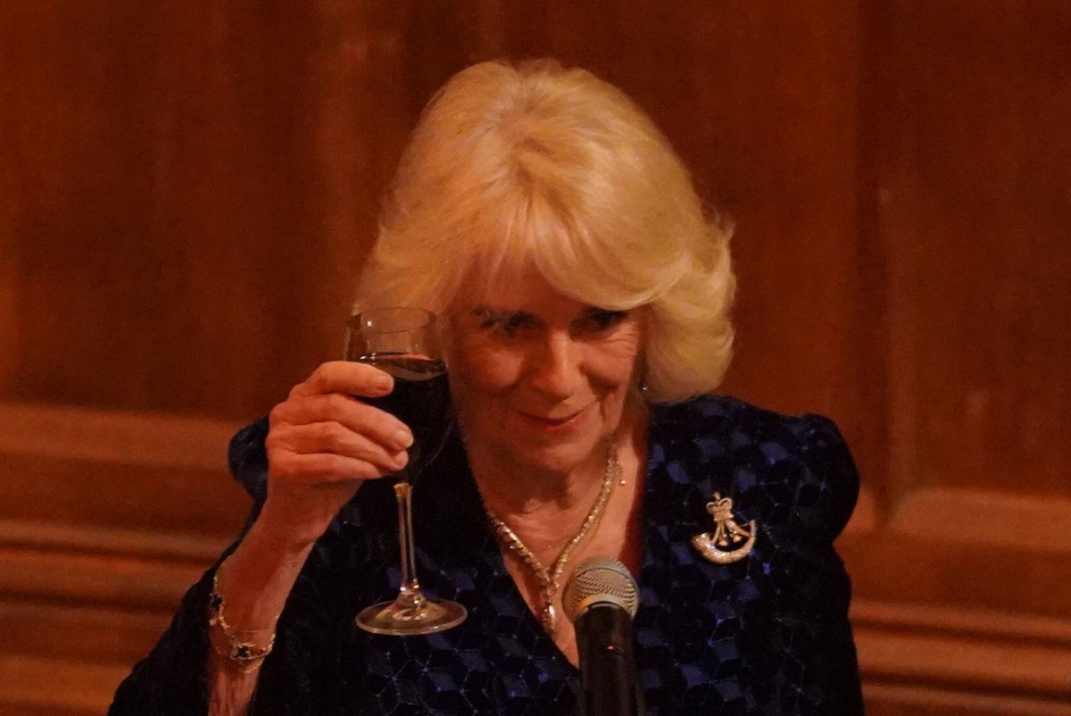 Queen Camilla attends the Rifles Awards Dinner at the Guildhall in London on November 30, 2023 (Victoria Jones/PA Images/Alamy)