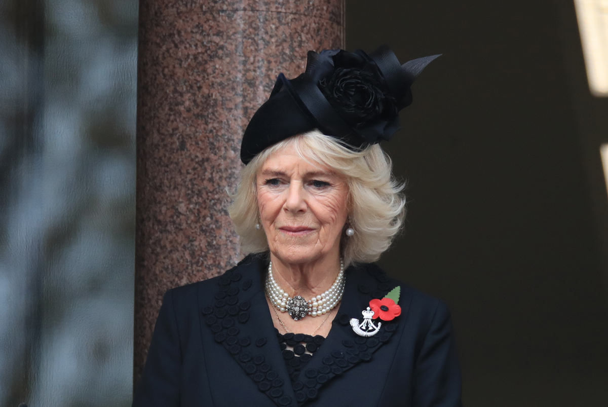 The Duchess of Cornwall is pictured overlooking the Cenotaph on Remembrance Sunday in London, November 8, 2020 (Aaron Chown - WPA Pool/Getty Images)