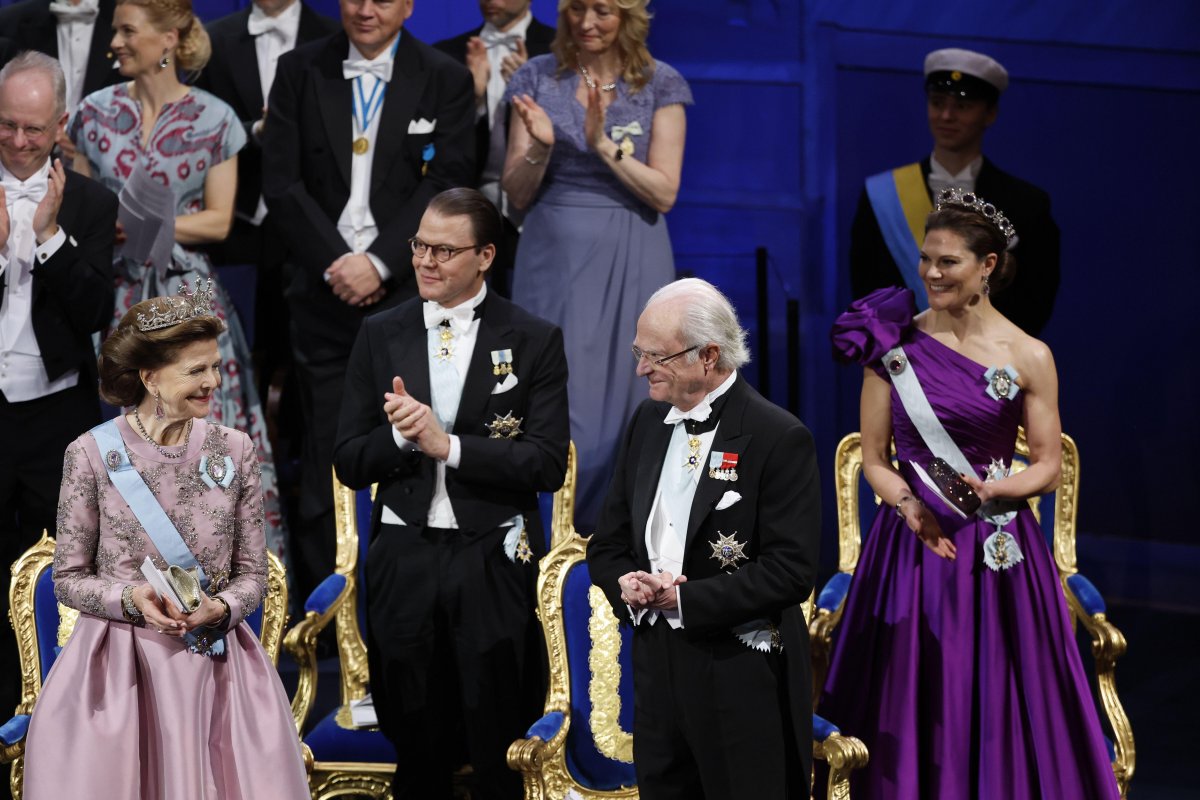 The King and Queen of Sweden, with the Crown Princess of Sweden and Prince Daniel, attend the Nobel Prize ceremony in Stockholm on December 10, 2023 (Christine Olsson/TT News Agency/Alamy)