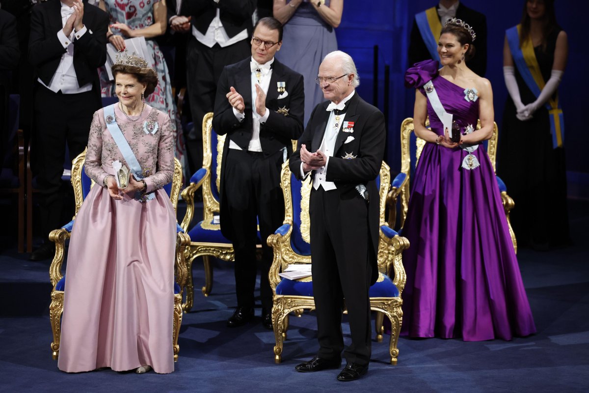 The King and Queen of Sweden, with the Crown Princess of Sweden and Prince Daniel, attend the Nobel Prize ceremony in Stockholm on December 10, 2023 (Christine Olsson/TT News Agency/Alamy)
