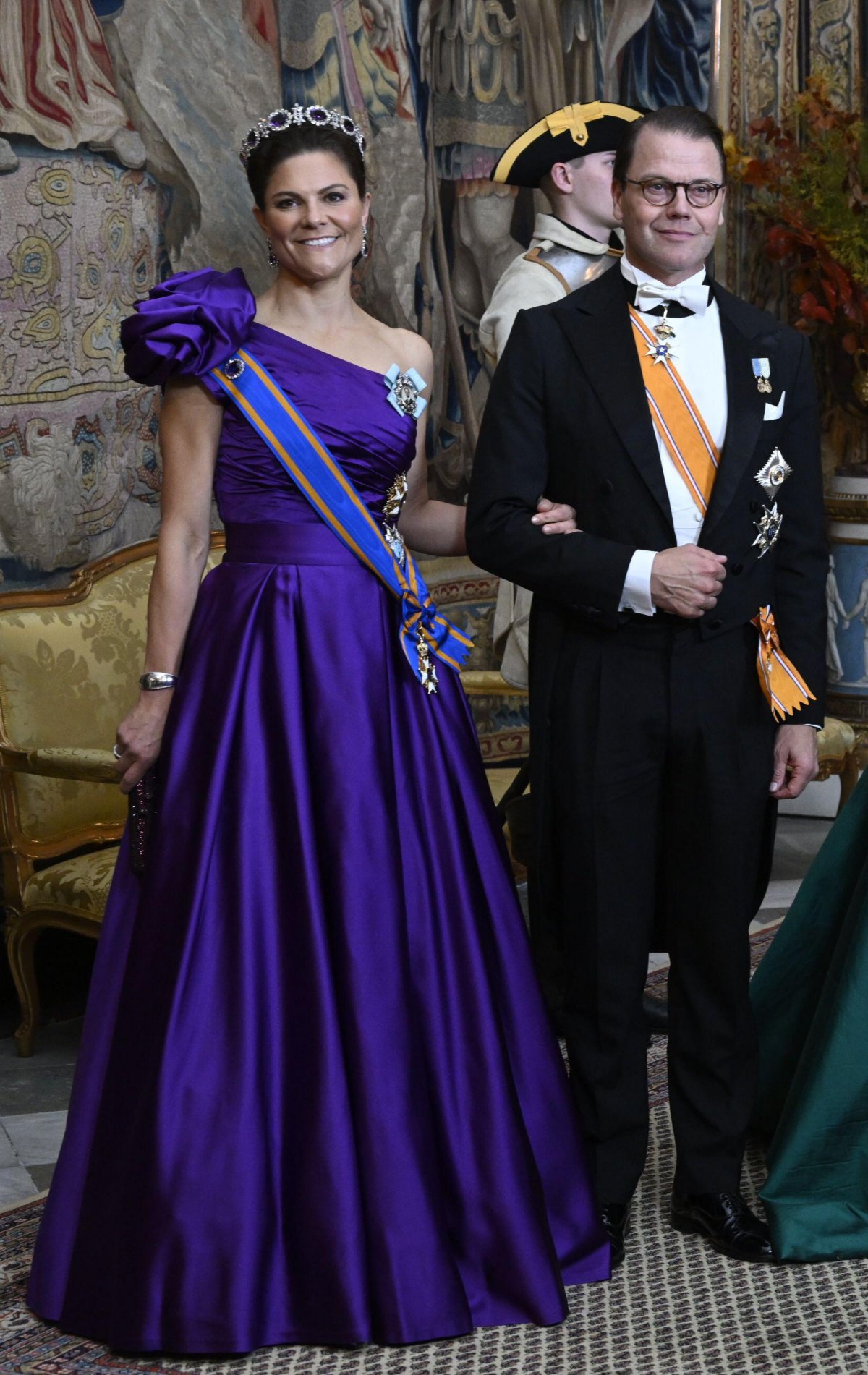 Crown Princess Victoria and Prince Daniel of Sweden attend a state banquet for the visiting King and Queen of the Netherlands at the Royal Palace in Stockholm on October 11, 2022 (Fredrik Sandberg/TT News Agency/Alamy)